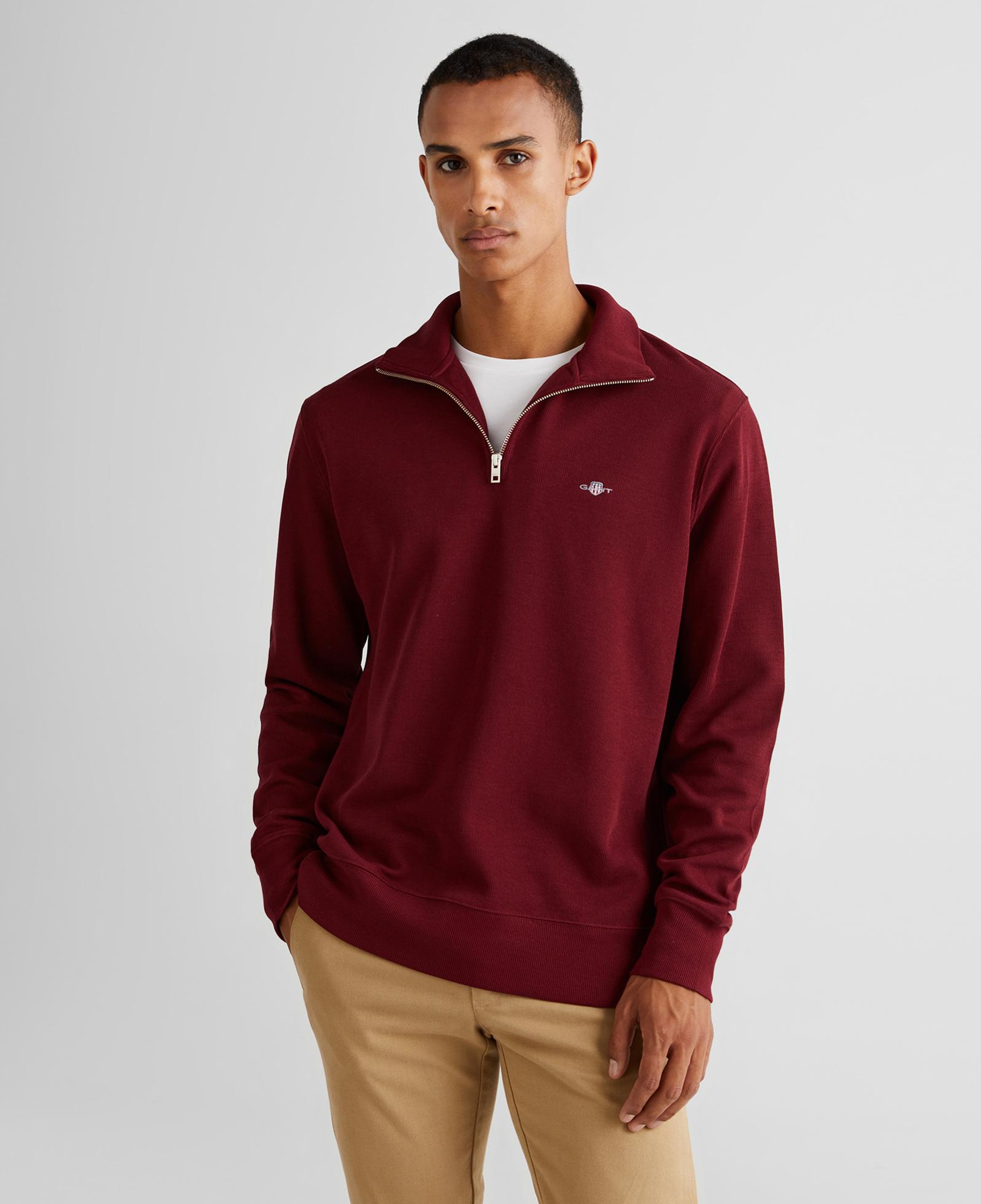 GANT Erkek Bordo Regular Fit Yarım Fermuarlı Sweatshirt