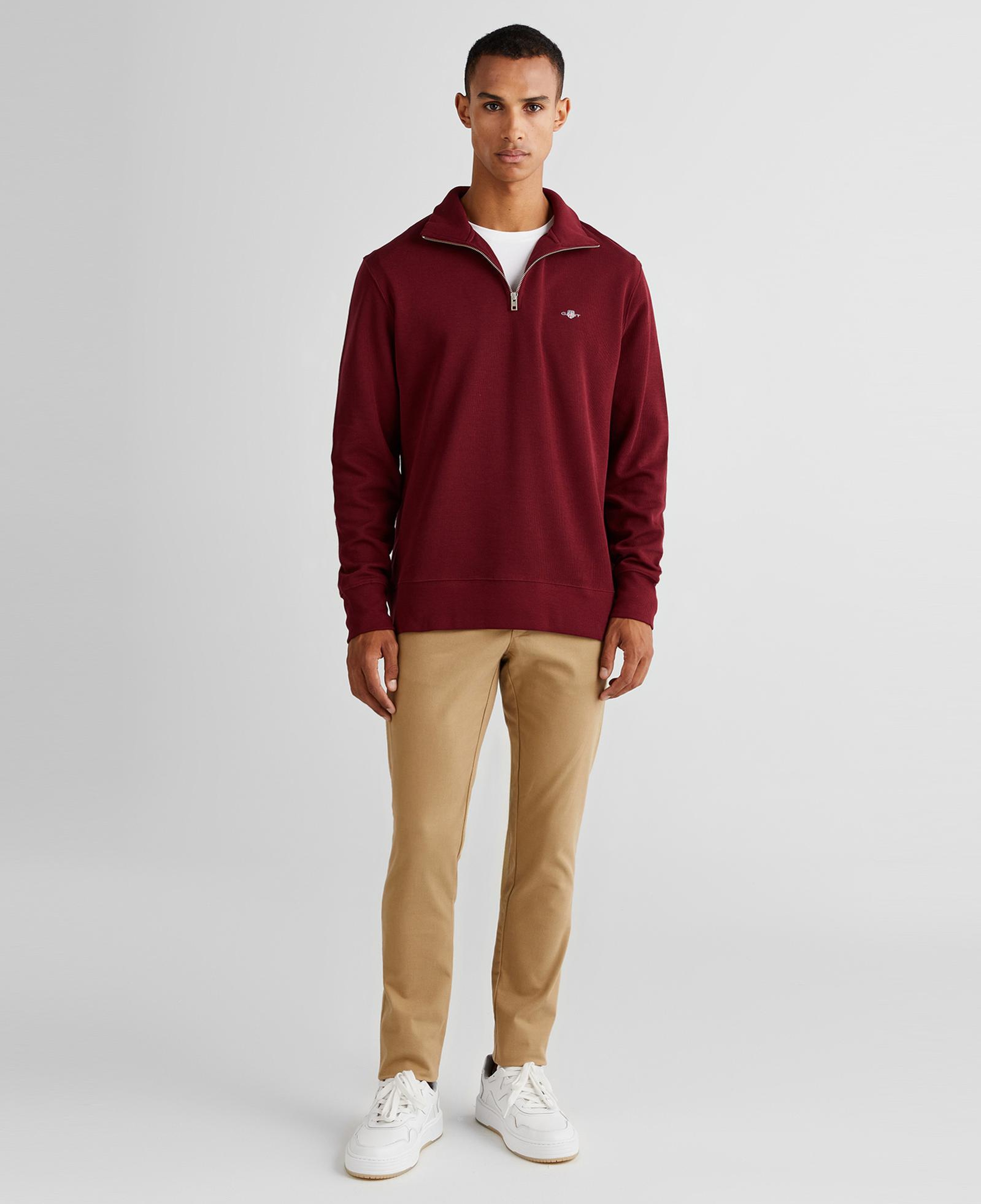 GANT Erkek Bordo Regular Fit Yarım Fermuarlı Sweatshirt
