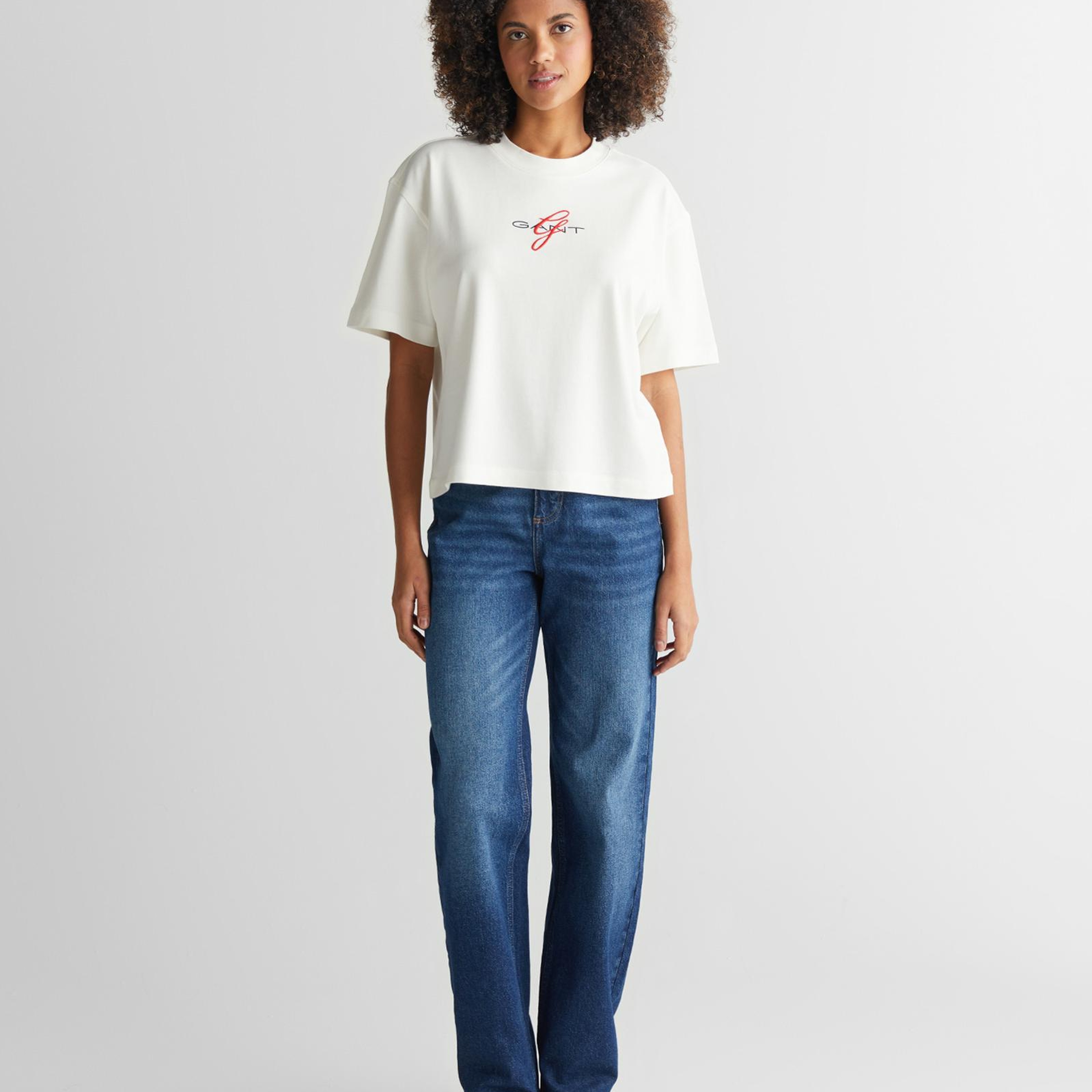 GANT Kadın Krem Bisiklet Yaka Logolu T-Shirt