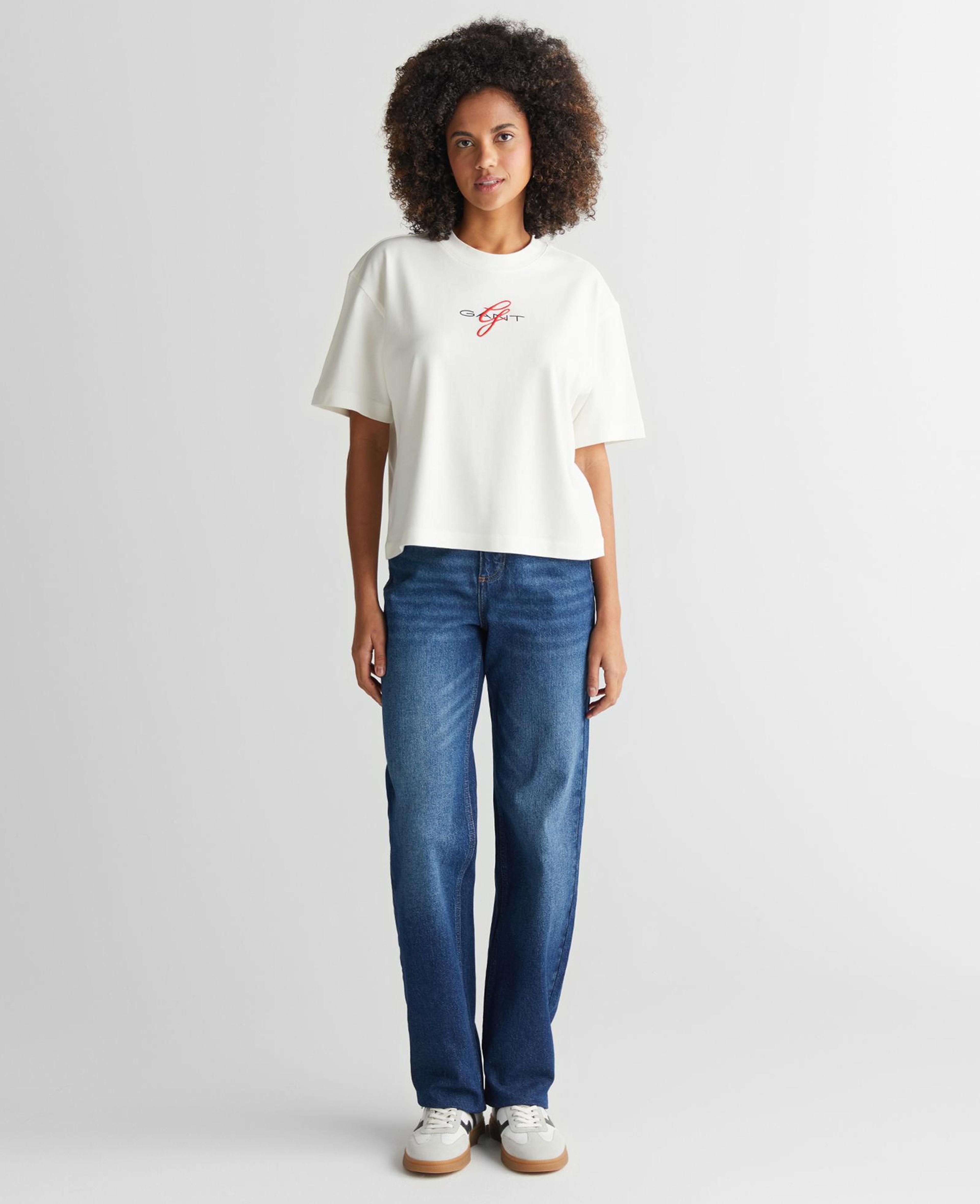 GANT Kadın Krem Bisiklet Yaka Logolu T-Shirt