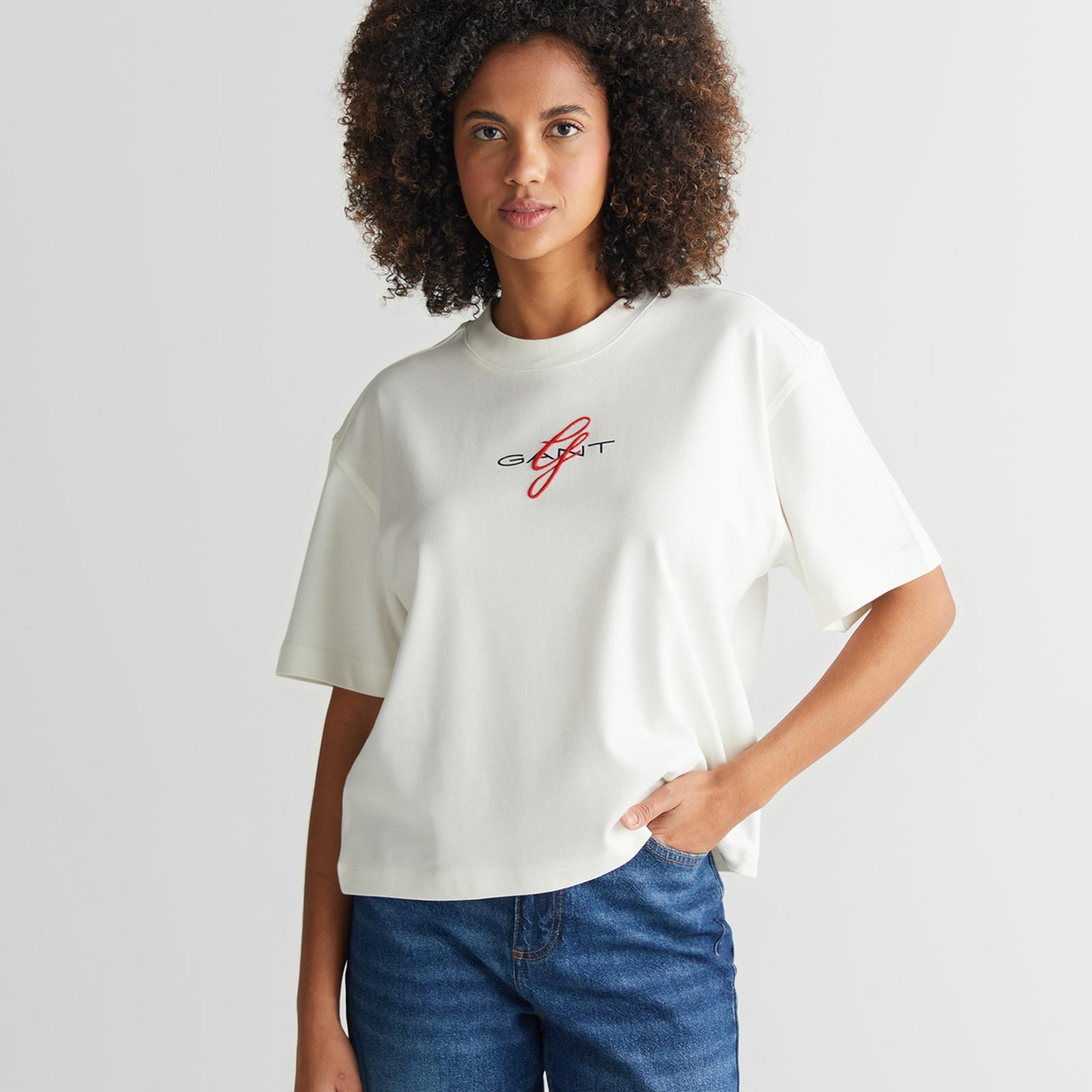 GANT Kadın Krem Bisiklet Yaka Logolu T-Shirt