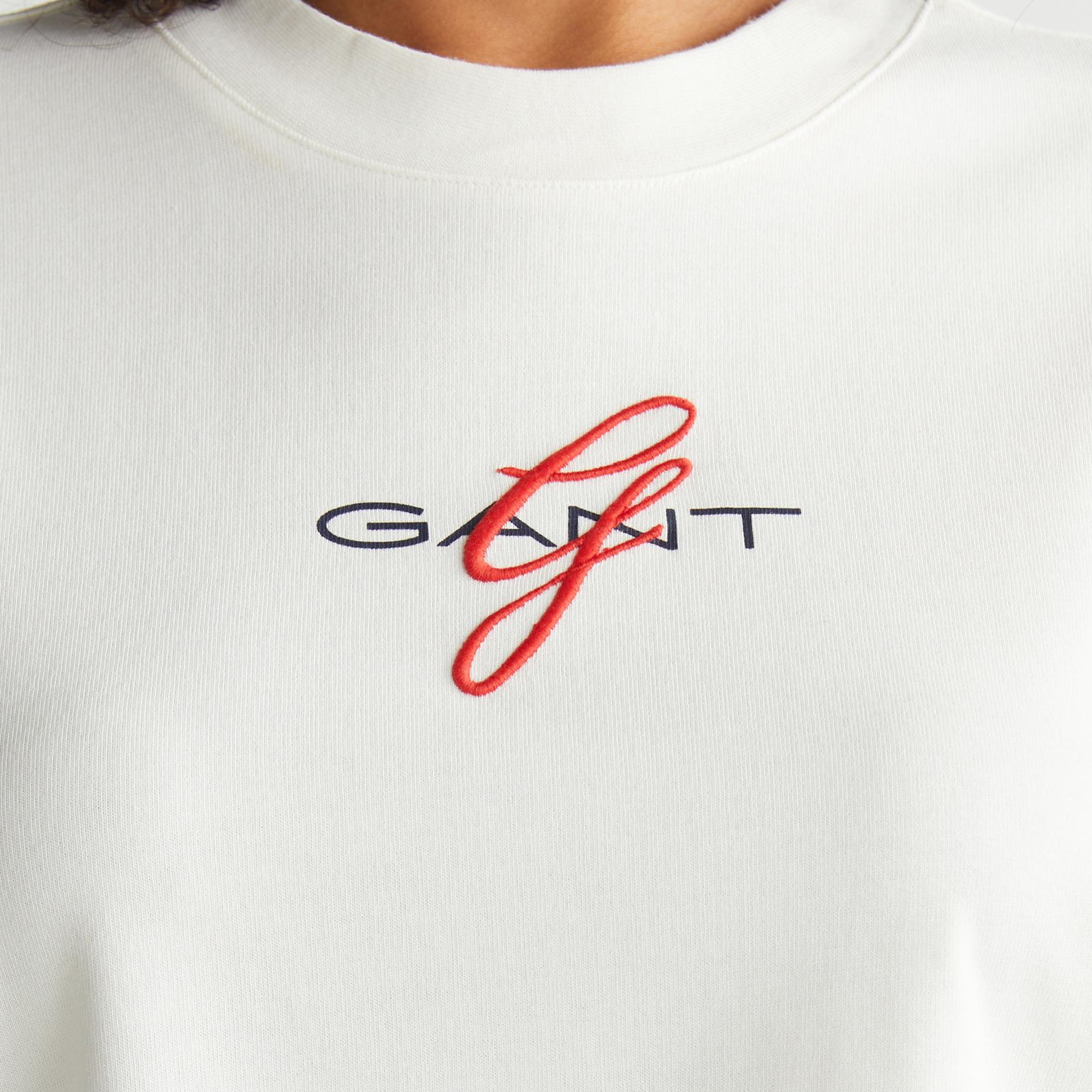 GANT Kadın Krem Bisiklet Yaka Logolu T-Shirt