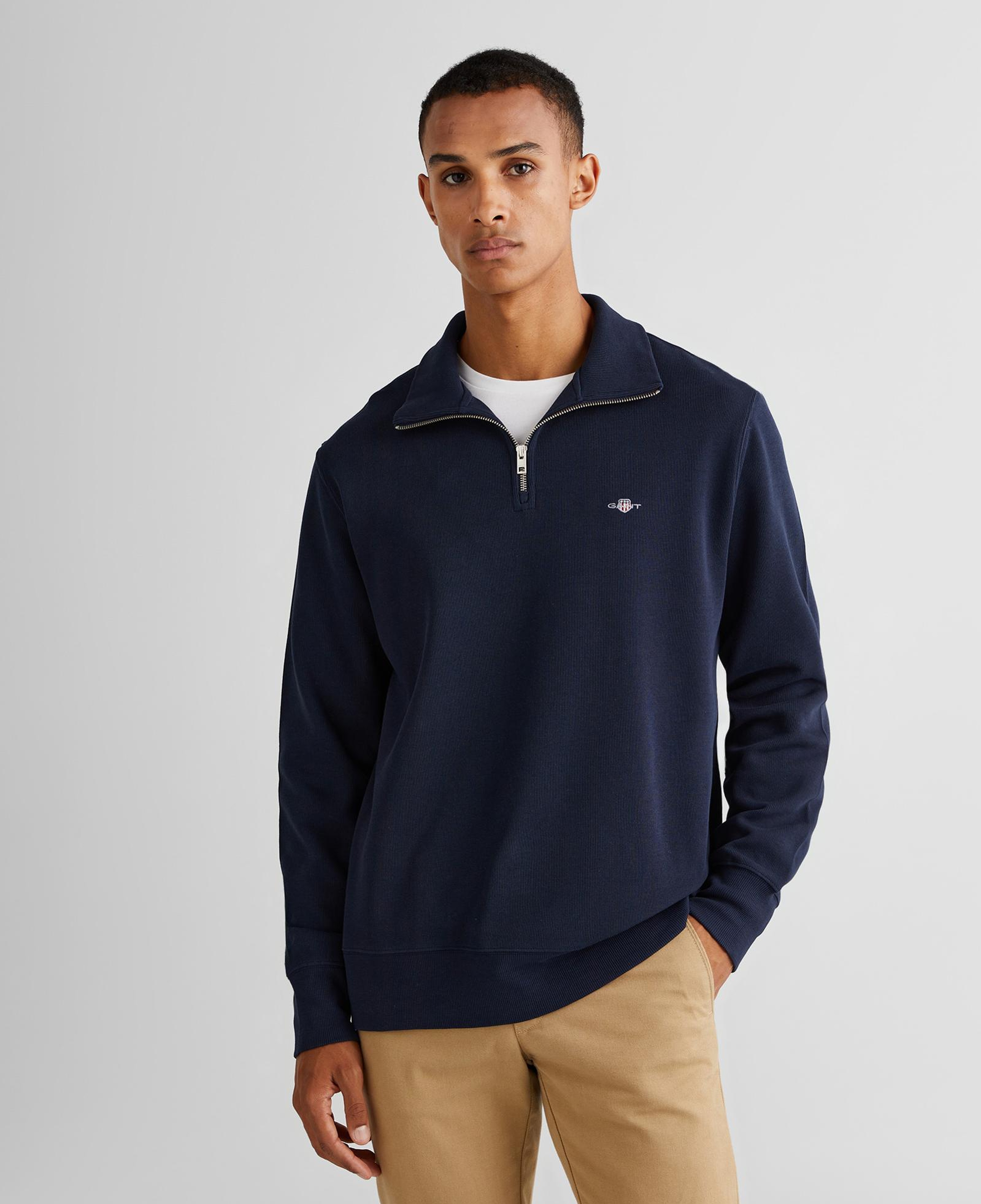 GANT Erkek Lacivert Regular Fit Yarım Fermuarlı Sweatshirt