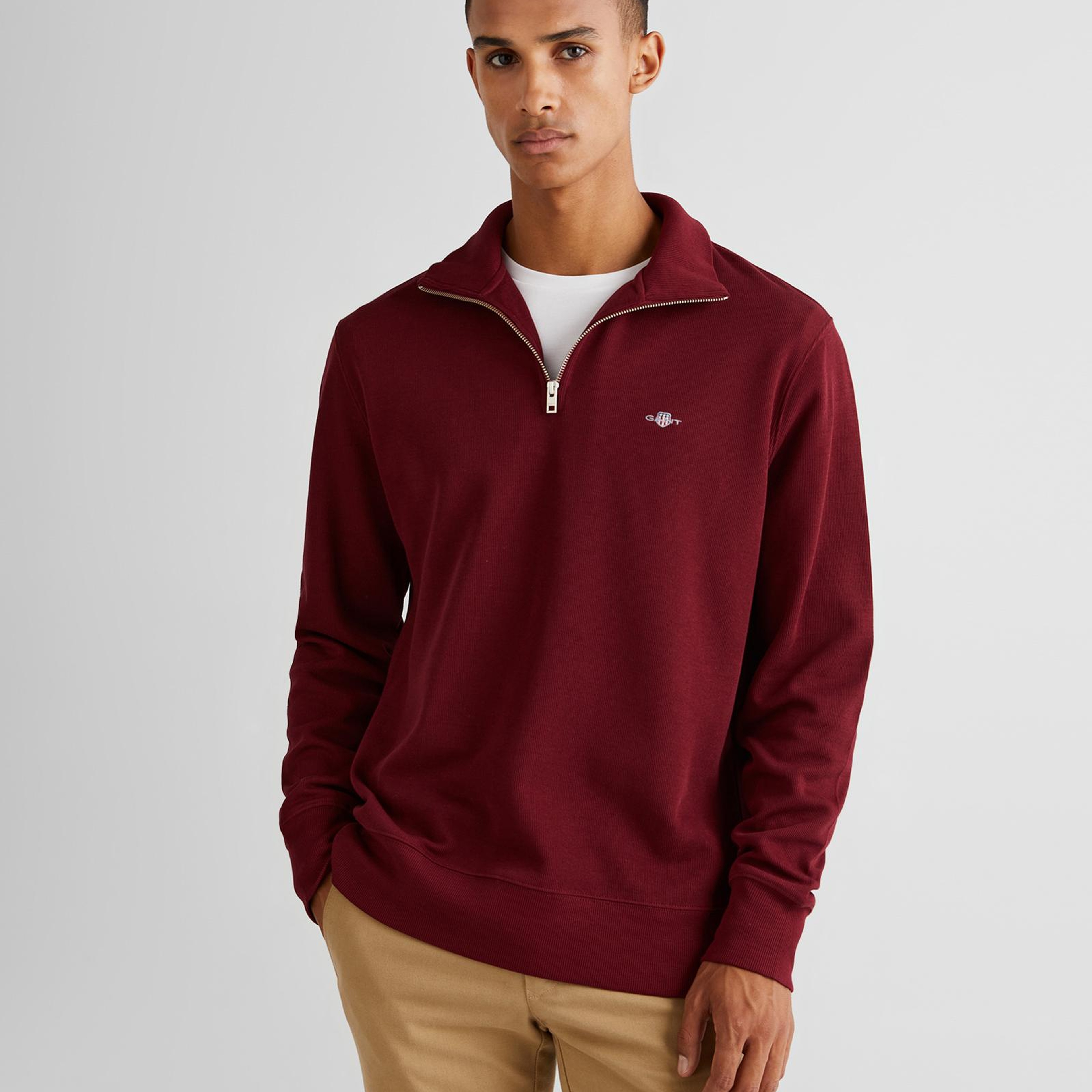 Gant Erkek Bordo Regular Fit Yarım Fermuarlı Sweatshirt