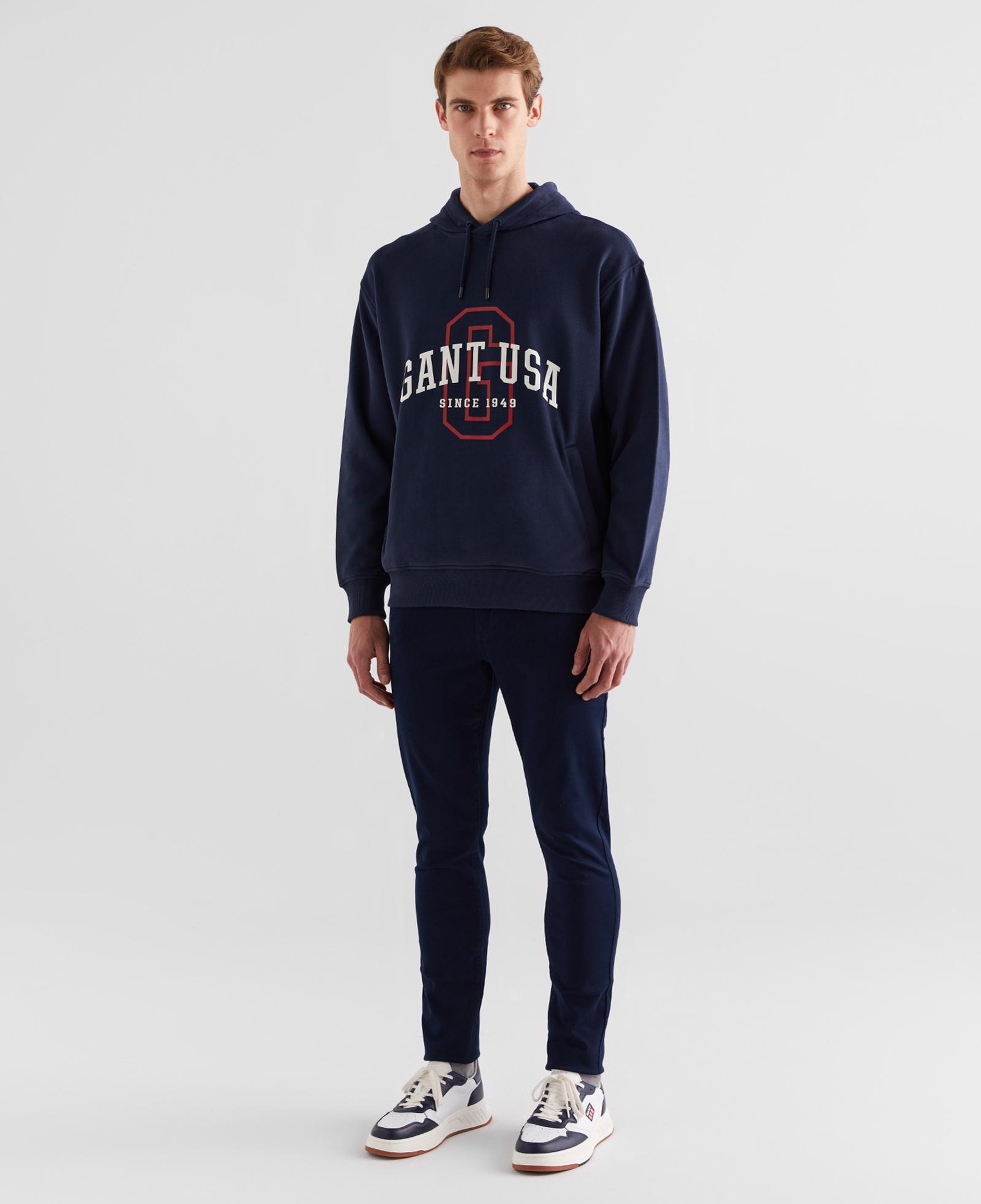GANT Erkek Lacivert Relaxed Fit Kapüşonlu Logolu Sweatshirt