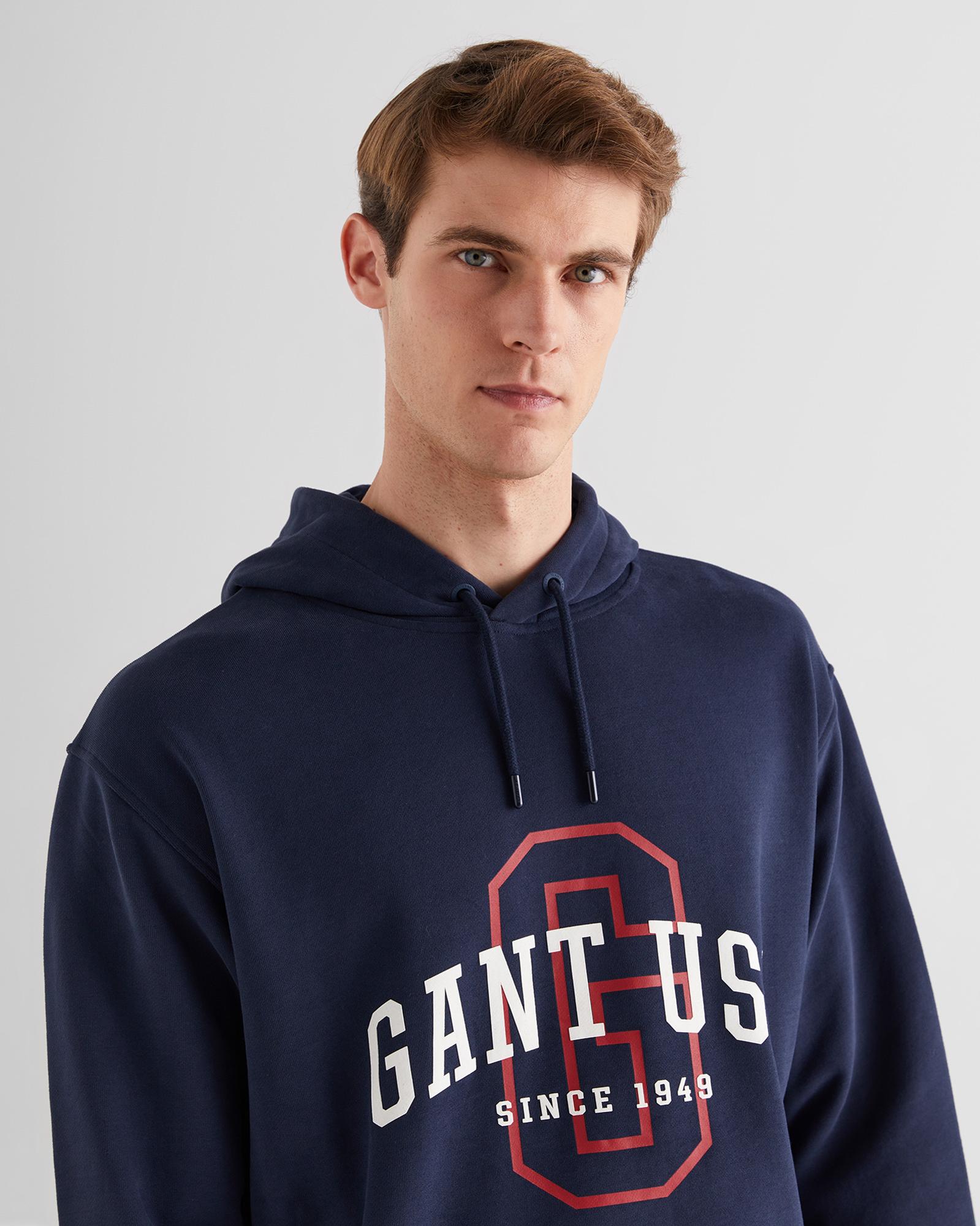 GANT Erkek Lacivert Relaxed Fit Kapüşonlu Logolu Sweatshirt