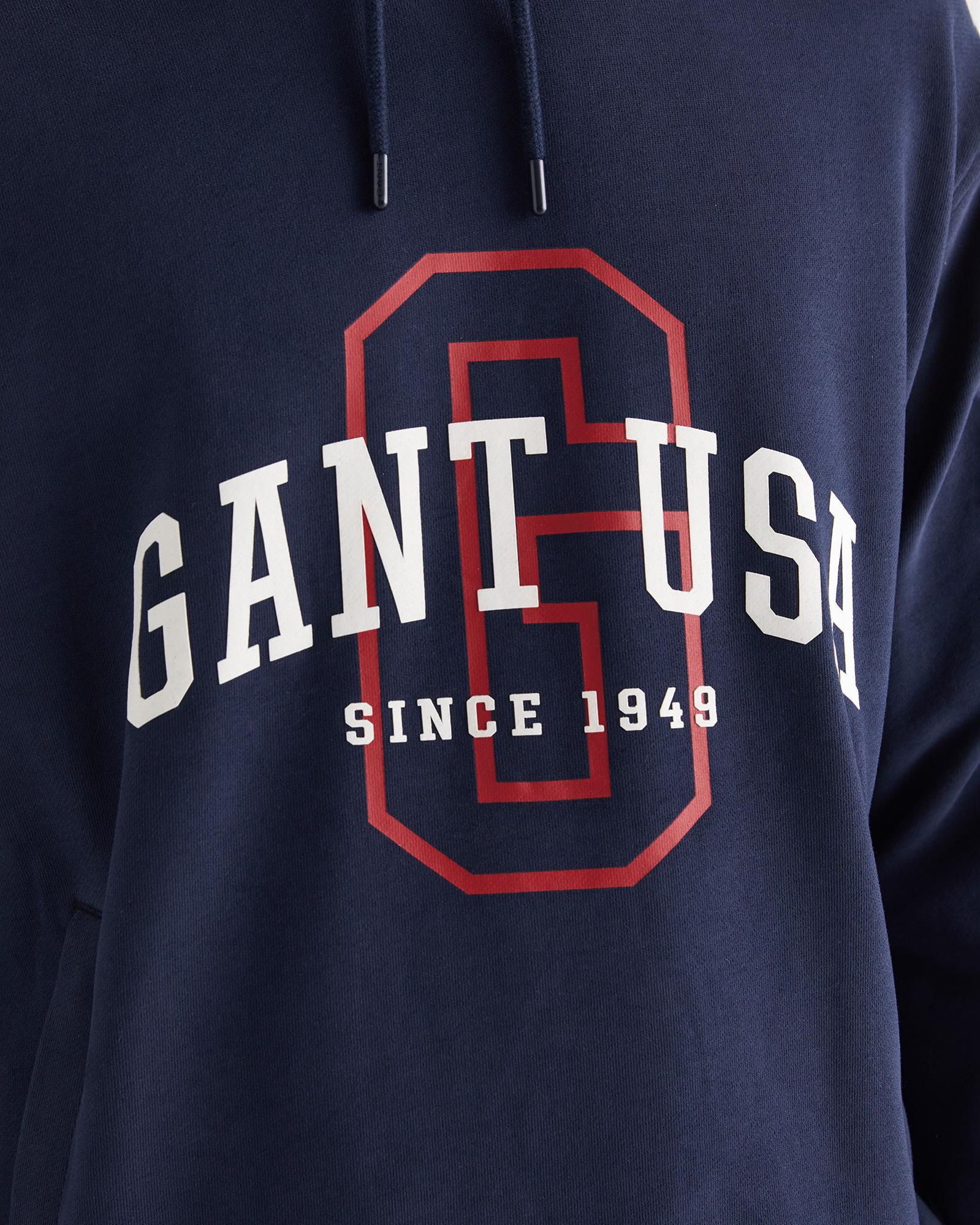 GANT Erkek Lacivert Relaxed Fit Kapüşonlu Logolu Sweatshirt