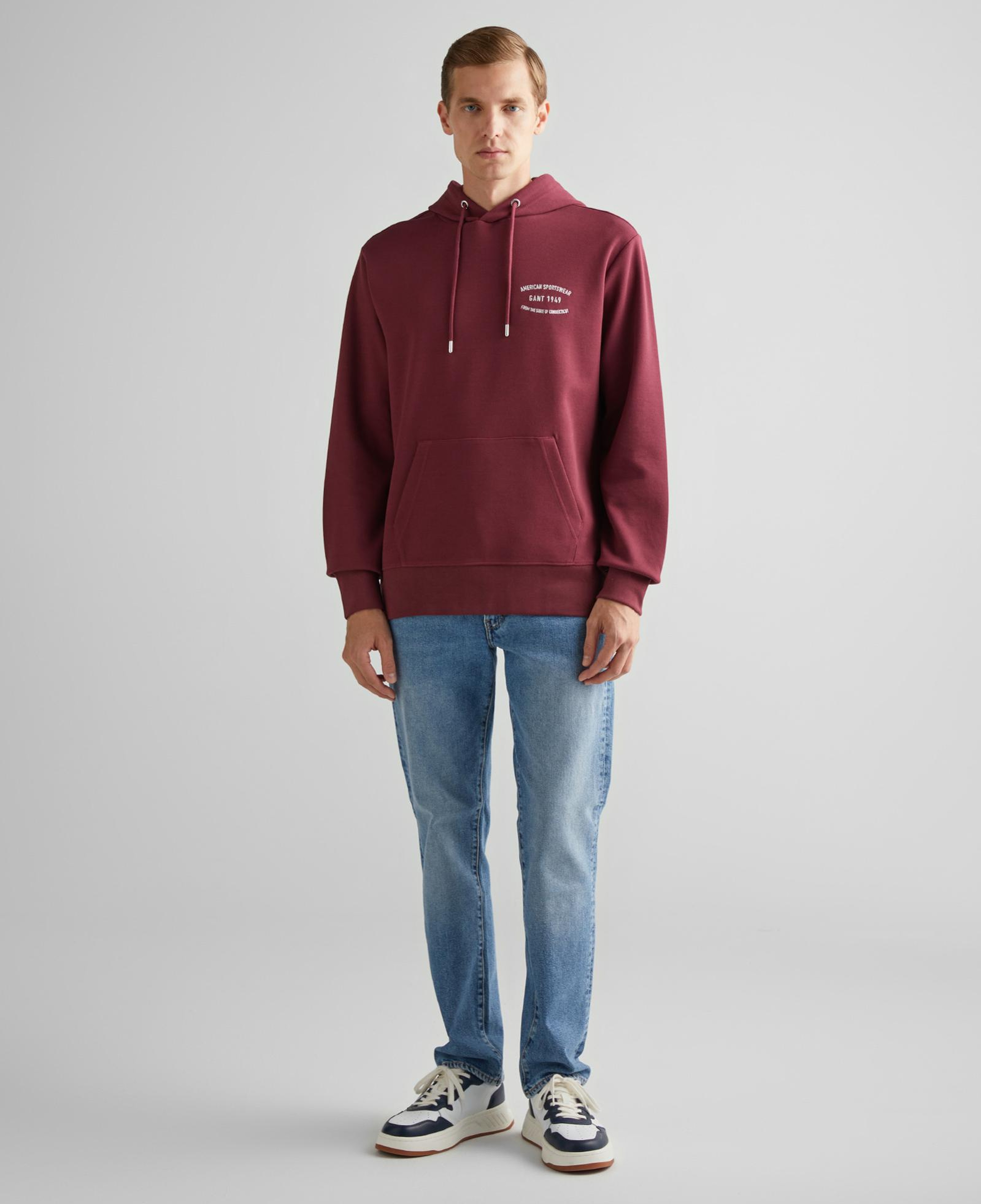 GANT Erkek Bordo Regular Fit Kapüşonlu Logolu Sweatshirt