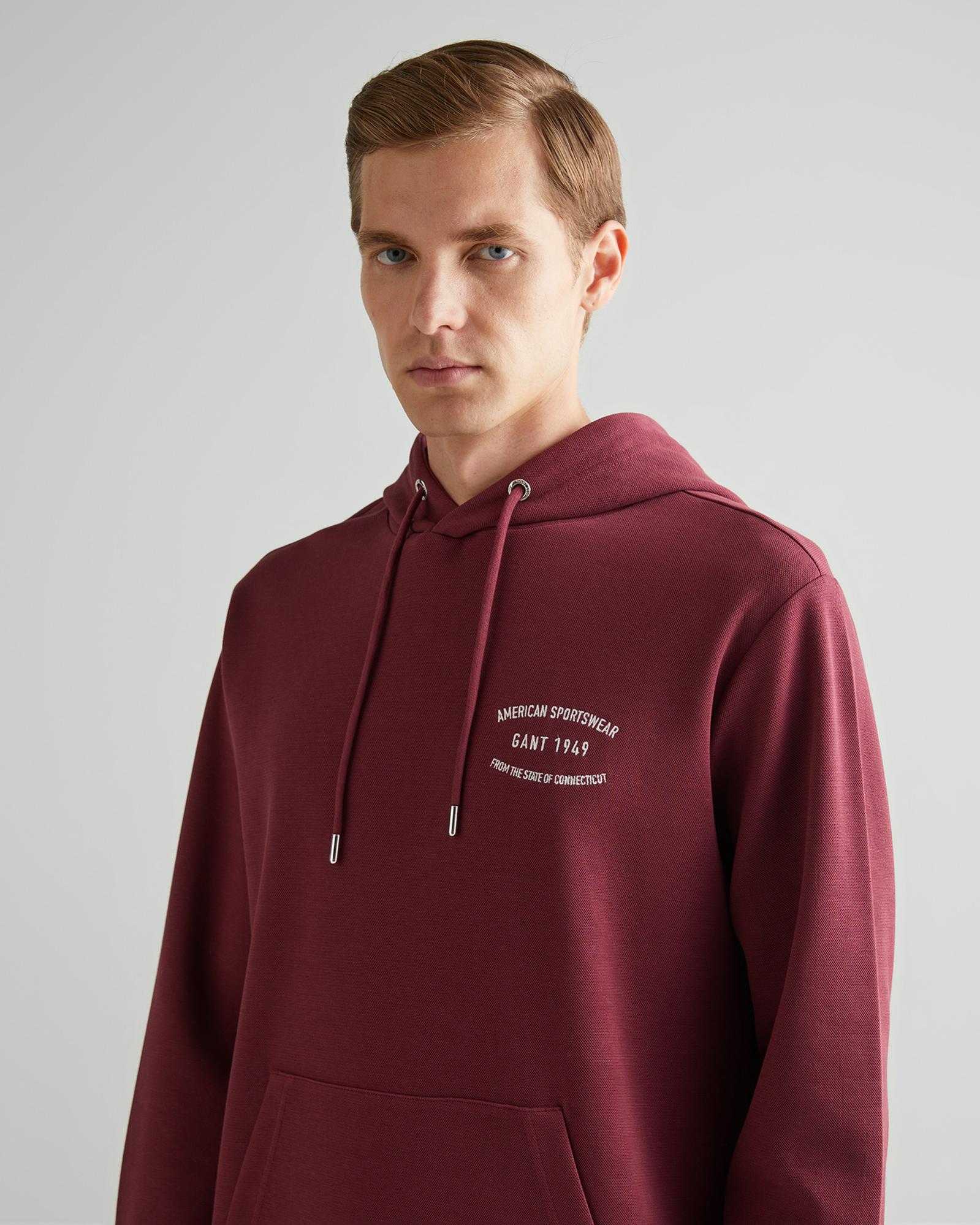 GANT Erkek Bordo Regular Fit Kapüşonlu Logolu Sweatshirt