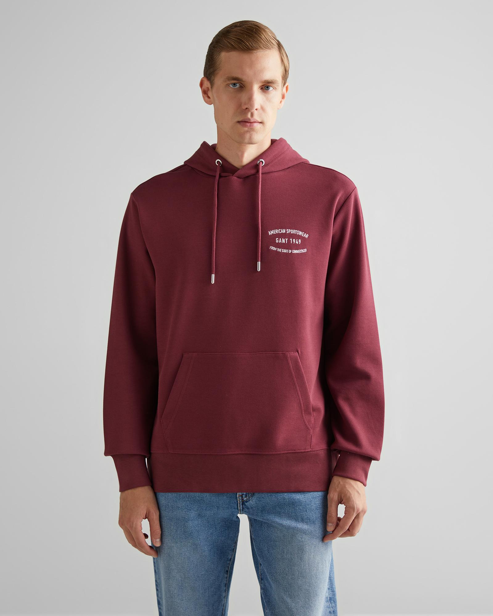 GANT Erkek Bordo Regular Fit Kapüşonlu Logolu Sweatshirt
