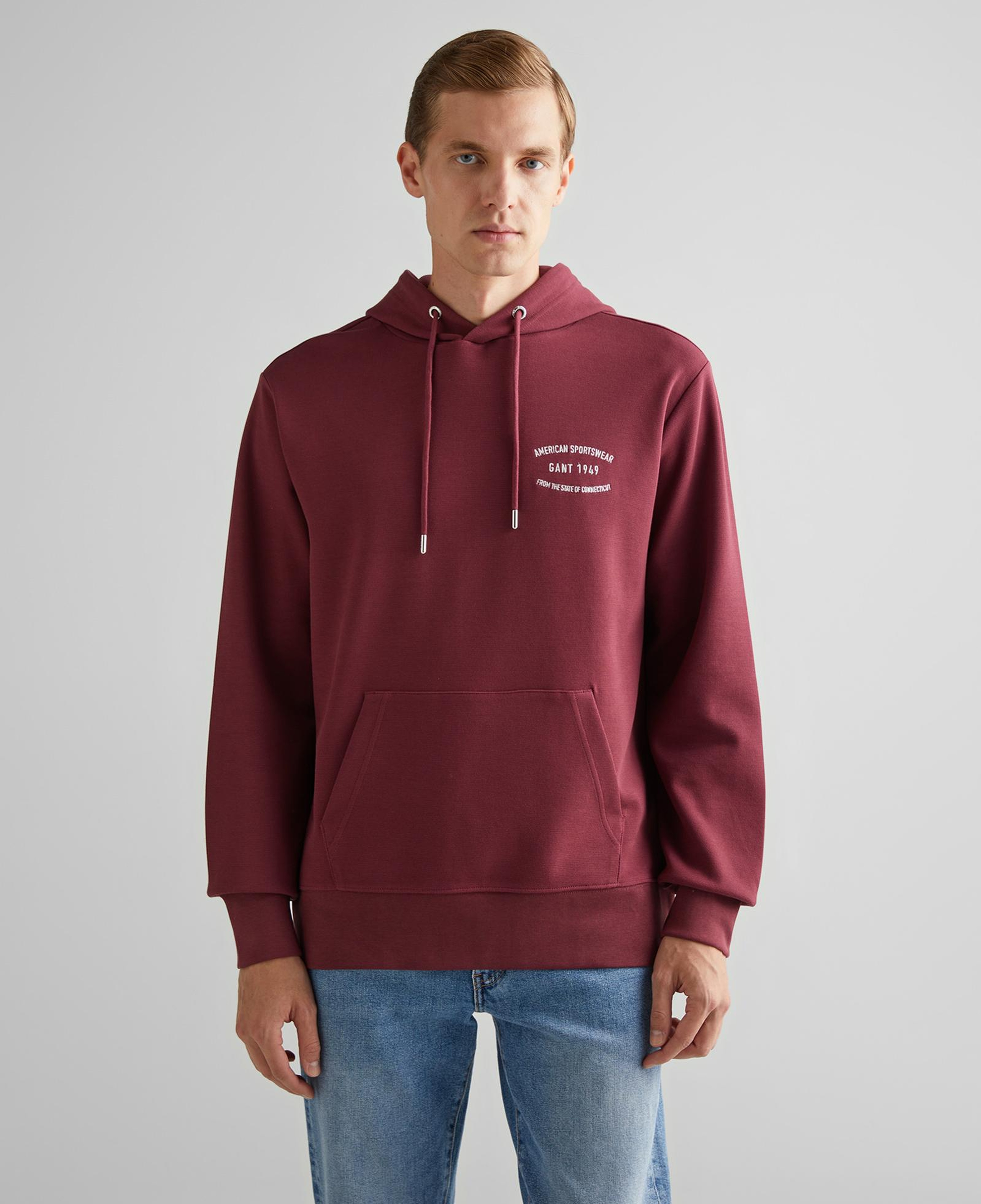 GANT Erkek Bordo Regular Fit Kapüşonlu Logolu Sweatshirt