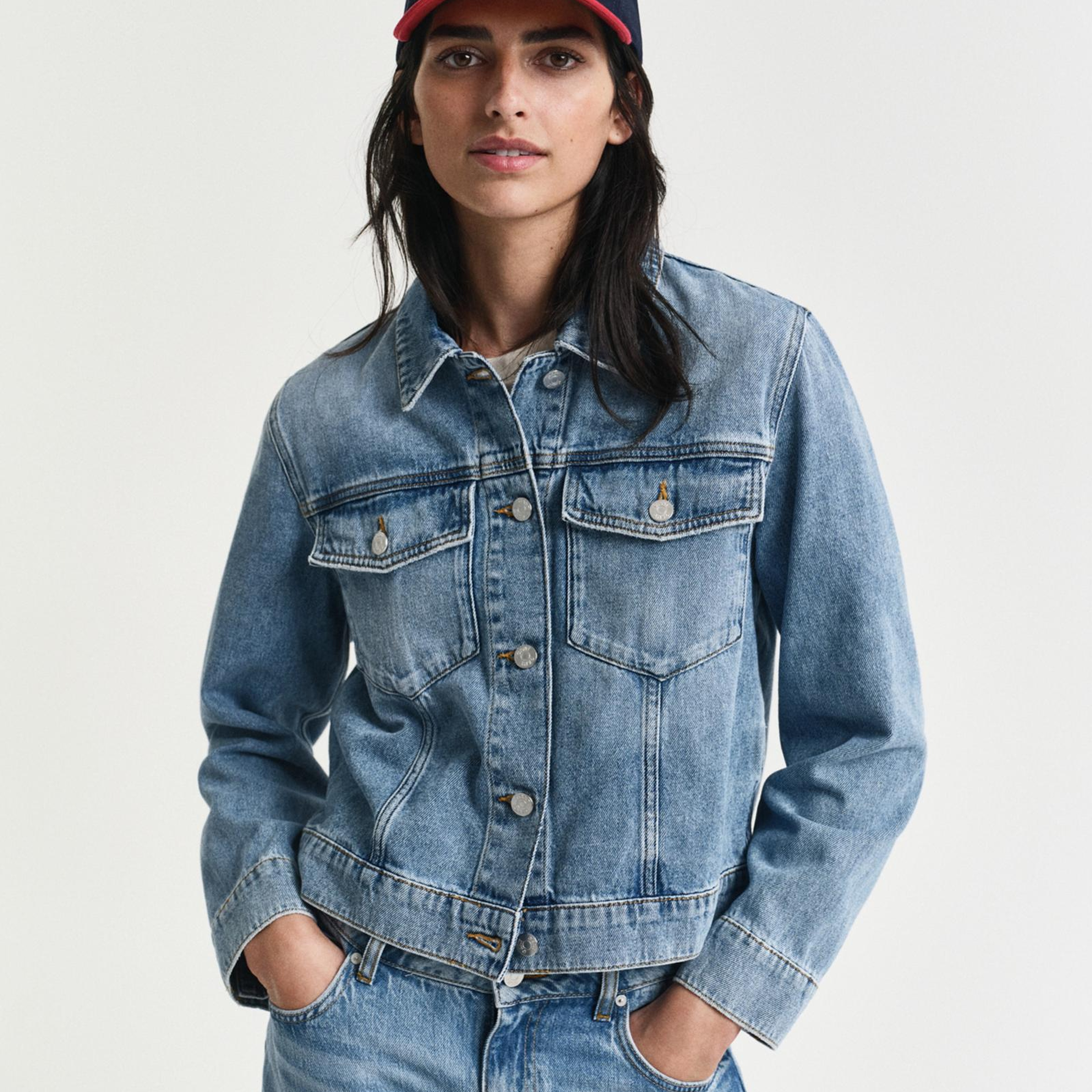 GANT Kadın Mavi Regular Fit Klasik Yaka Denim Ceket