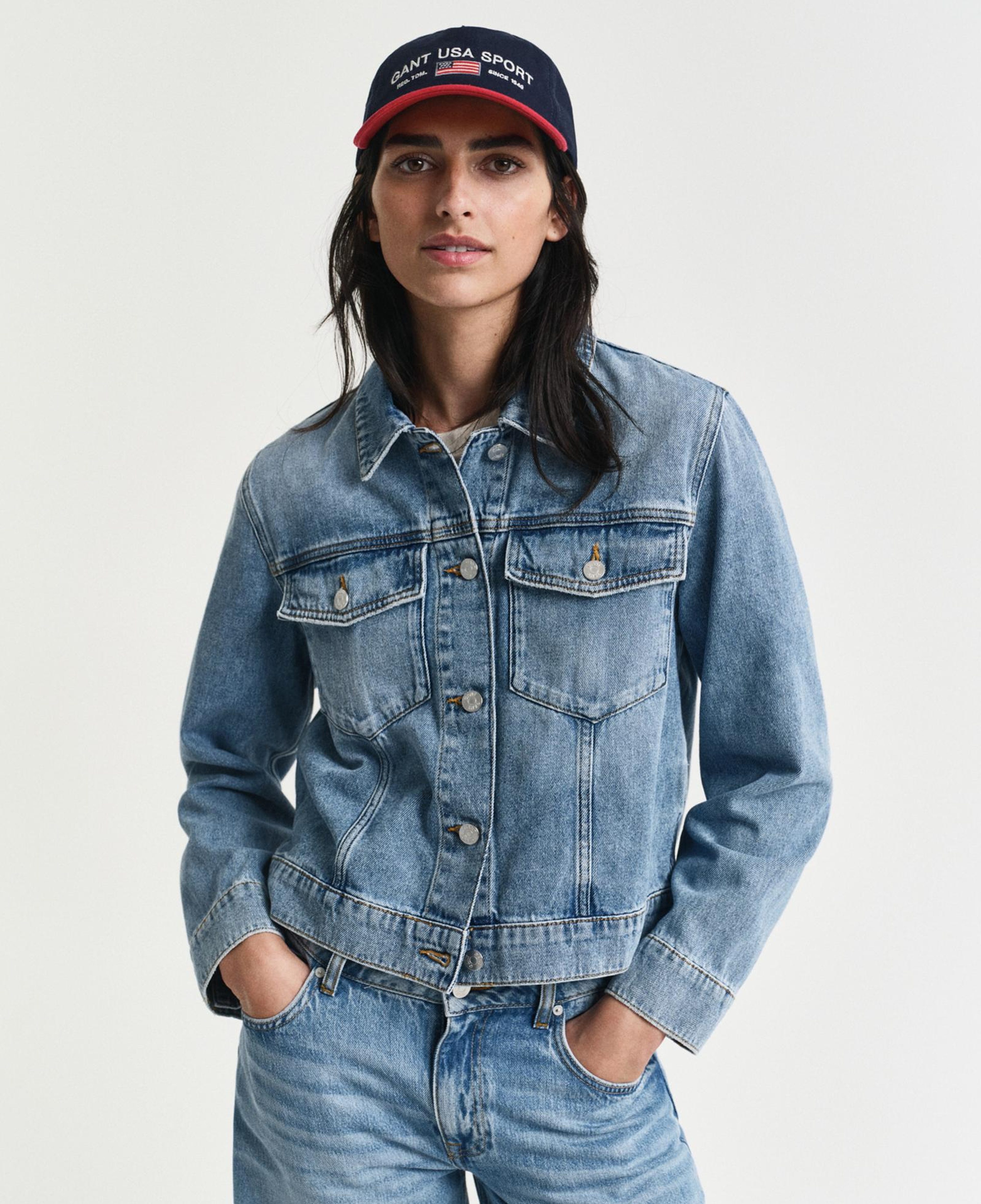 GANT Kadın Mavi Regular Fit Klasik Yaka Denim Ceket