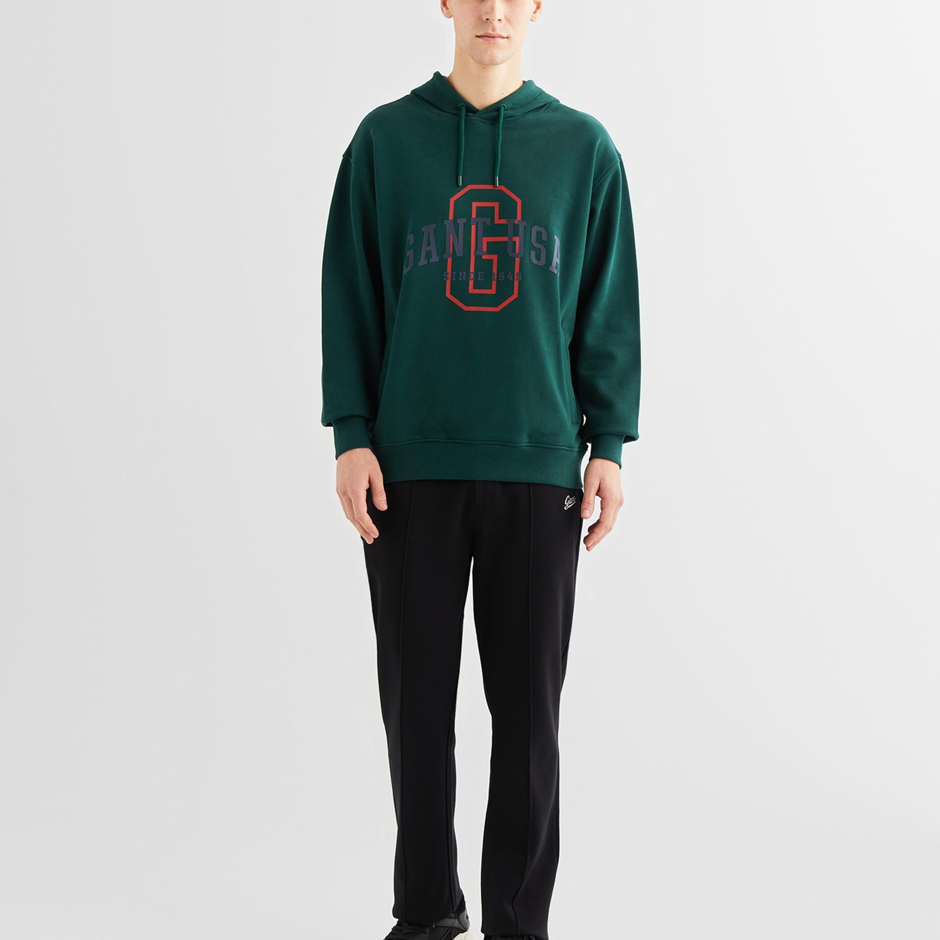 GANT Erkek Yeşil Relaxed Fit Kapüşonlu Logolu Sweatshirt