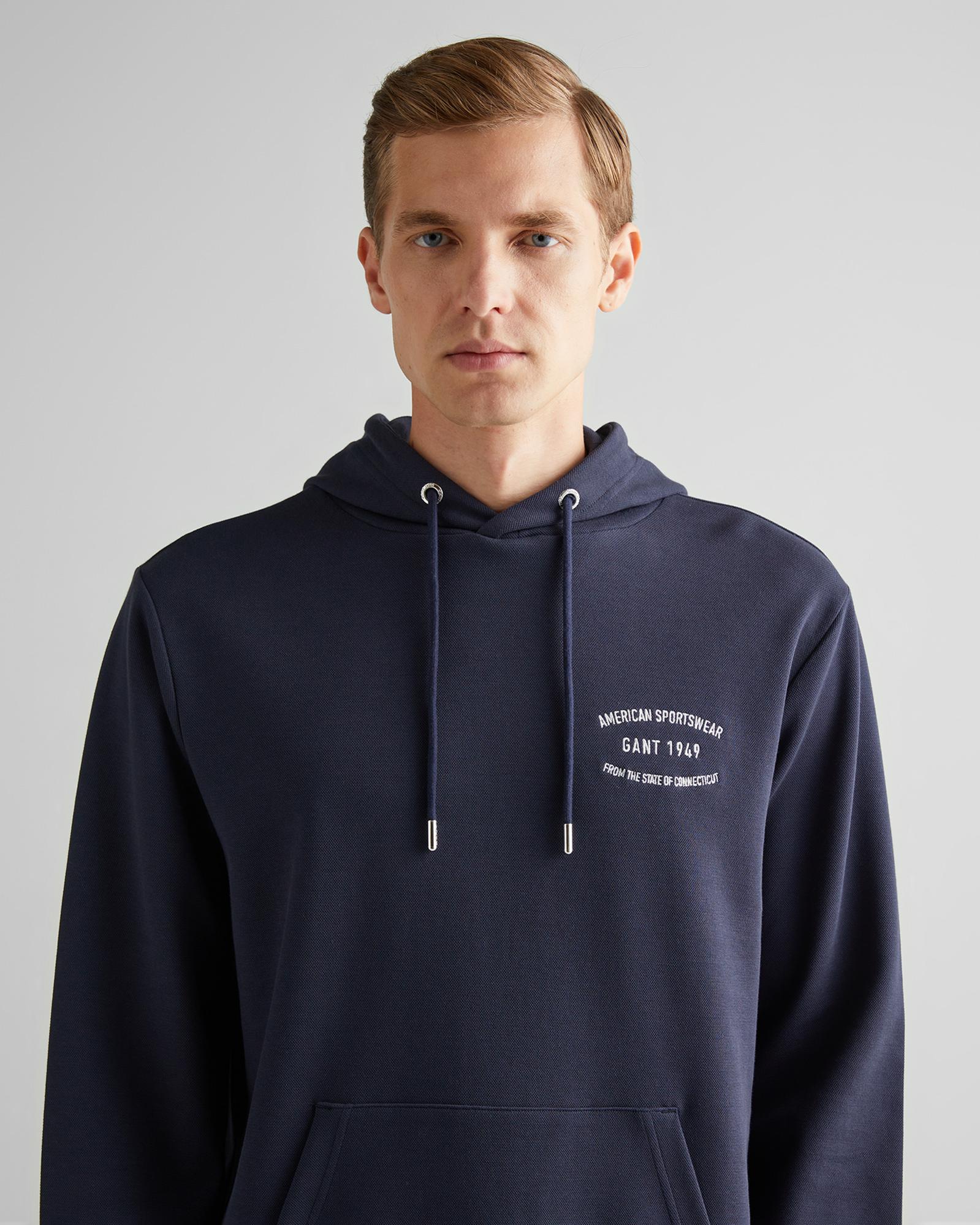 GANT Erkek Lacivert Regular Fit Kapüşonlu Logolu Sweatshirt