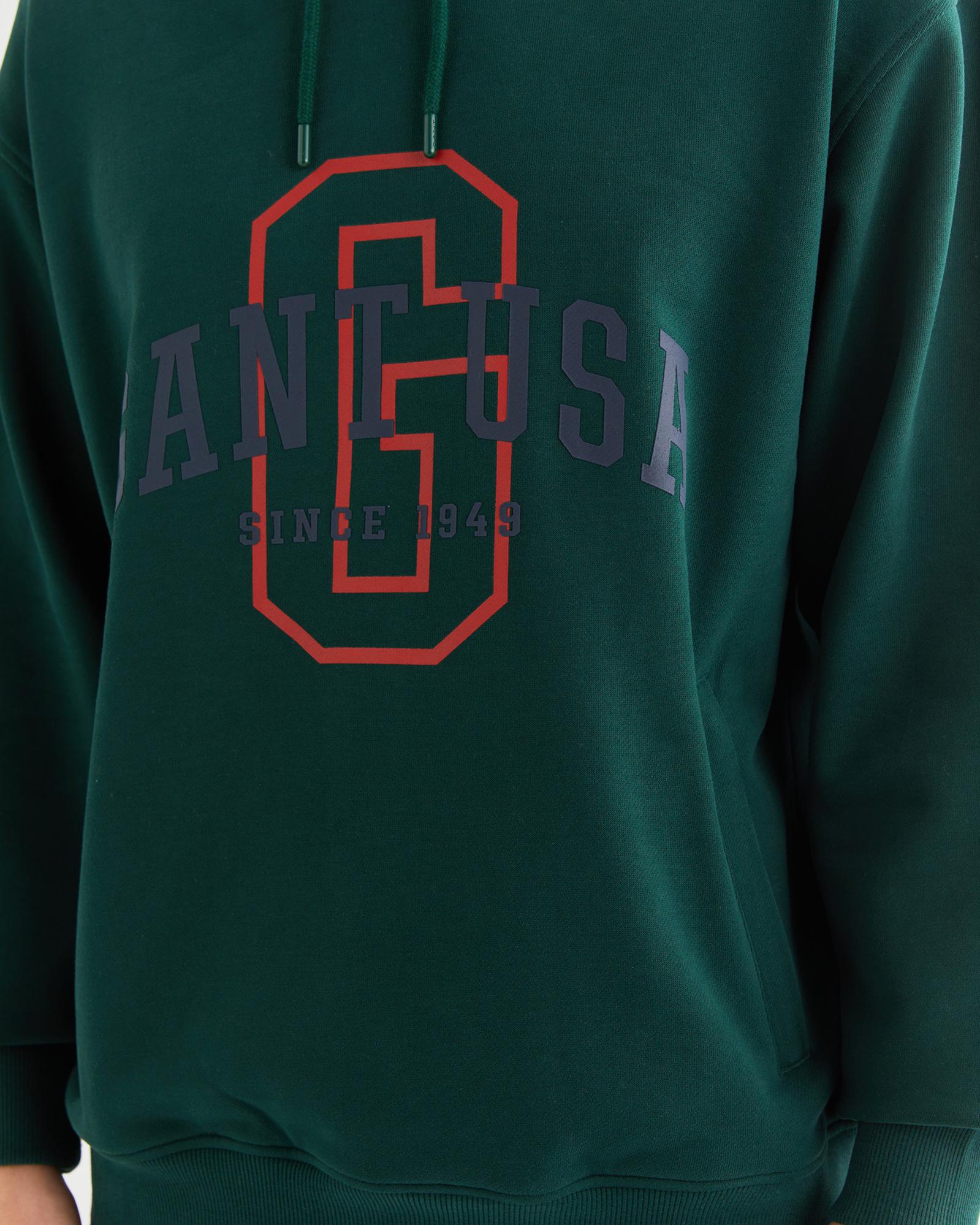 GANT Erkek Yeşil Relaxed Fit Kapüşonlu Logolu Sweatshirt