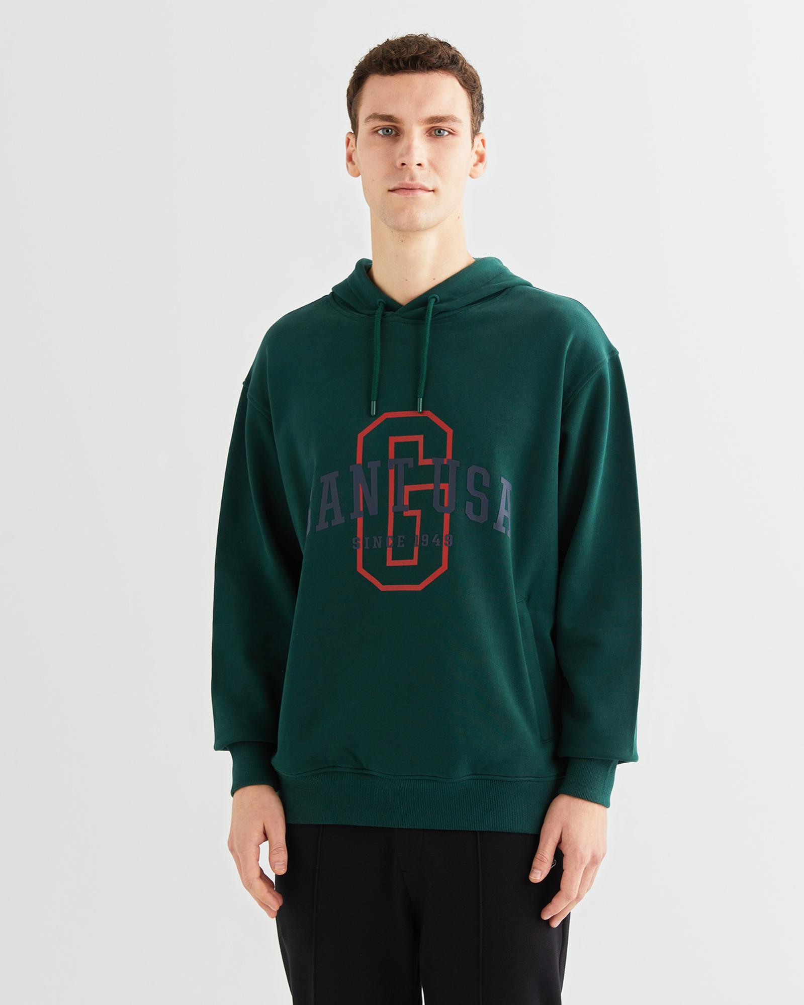 GANT Erkek Yeşil Relaxed Fit Kapüşonlu Logolu Sweatshirt
