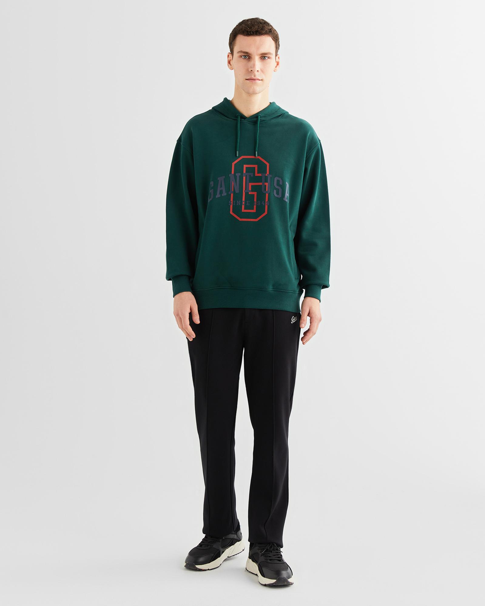 GANT Erkek Yeşil Relaxed Fit Kapüşonlu Logolu Sweatshirt