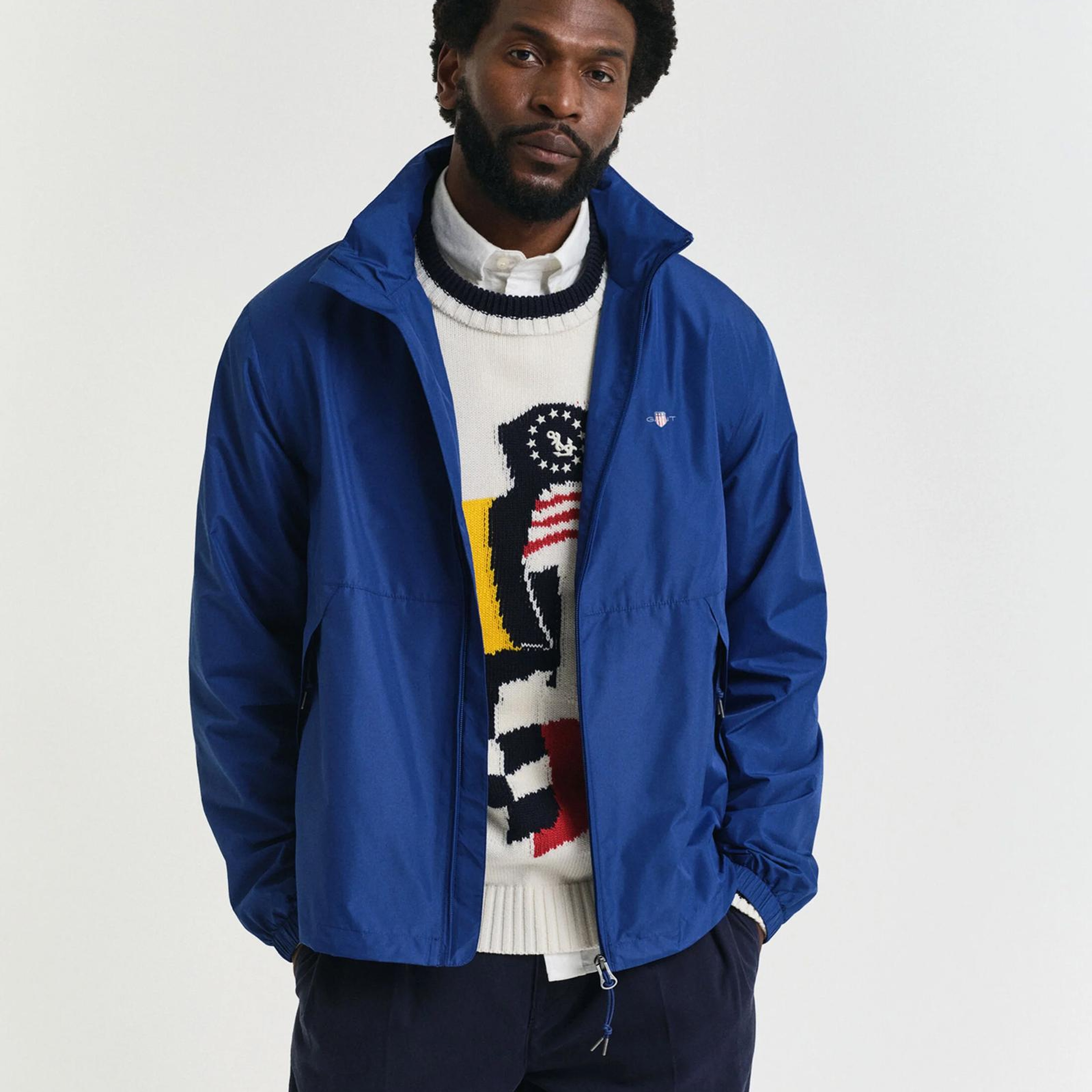 GANT Erkek Mavi Regular Fit Kapüşonlu Rüzgarlık