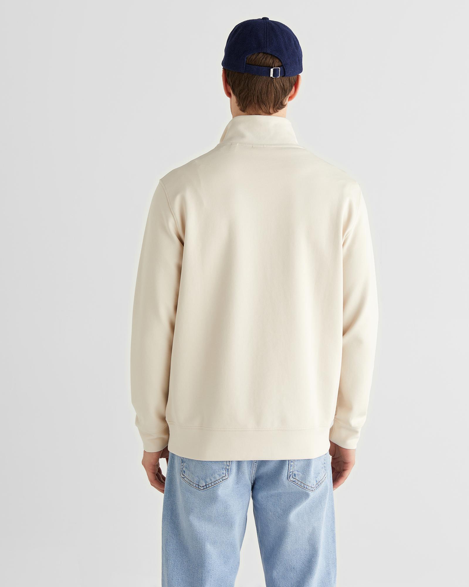 GANT Erkek Bej Relaxed Fit Yarım Fermuarlı Logolu Sweatshirt