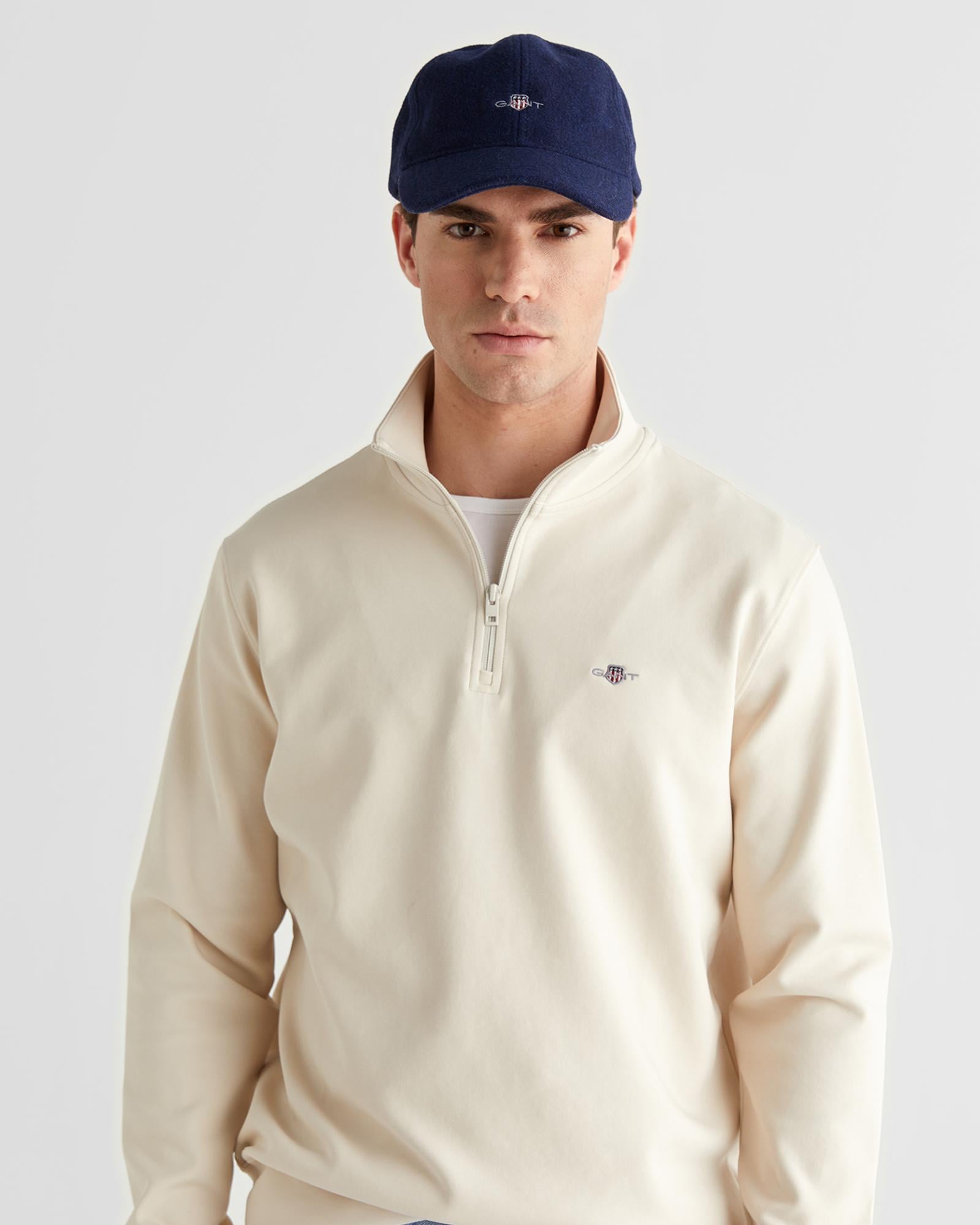 GANT Erkek Bej Relaxed Fit Yarım Fermuarlı Logolu Sweatshirt
