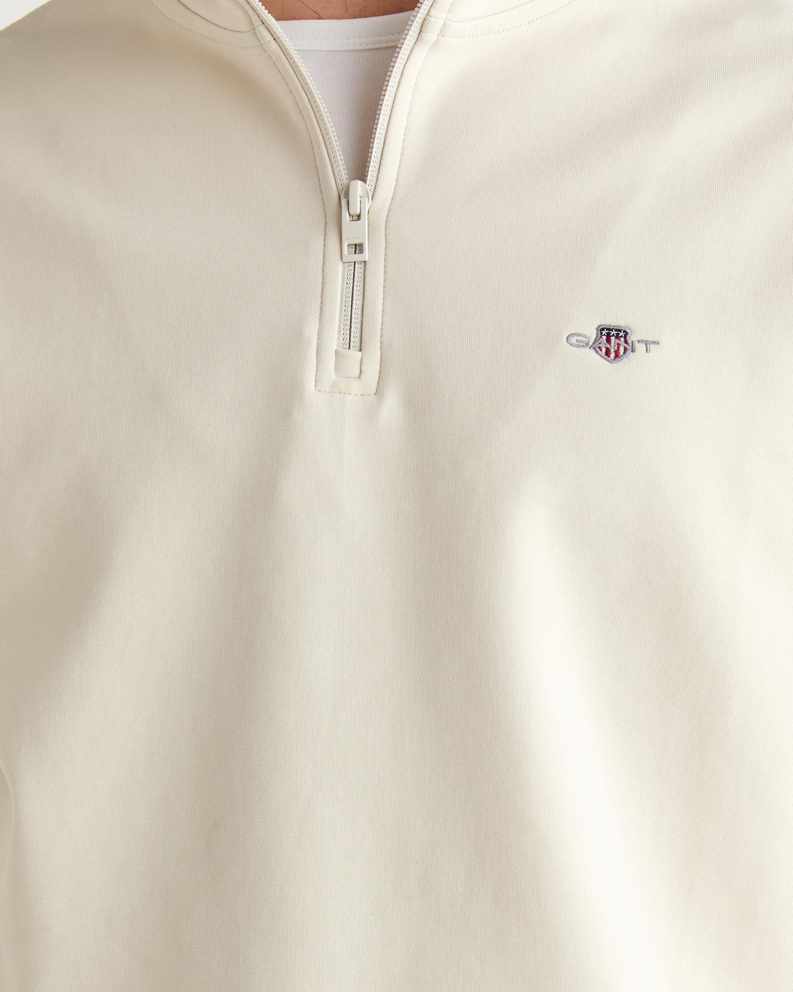 GANT Erkek Bej Relaxed Fit Yarım Fermuarlı Logolu Sweatshirt