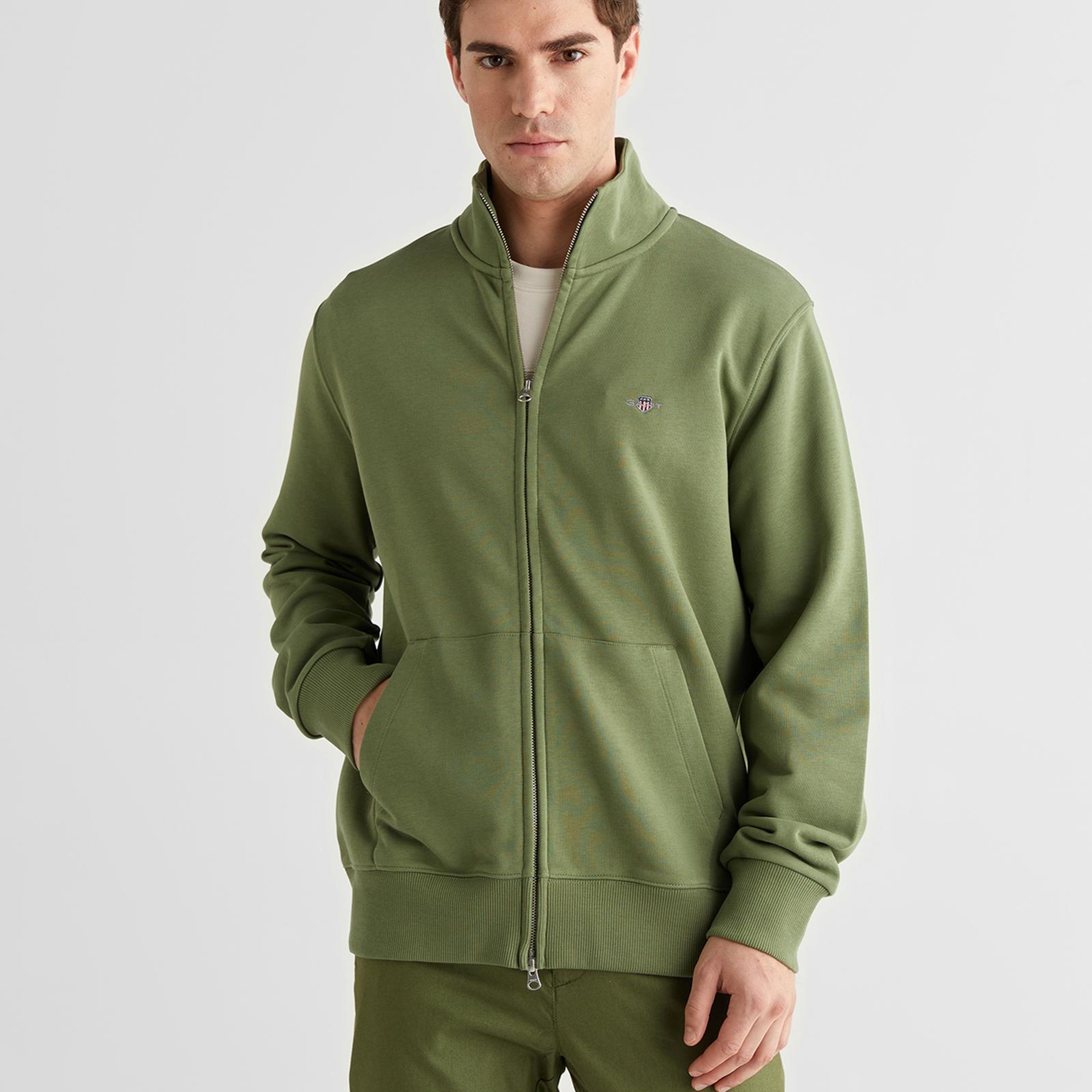 GANT Erkek Yeşil Fermuarlı Logolu Sweatshirt