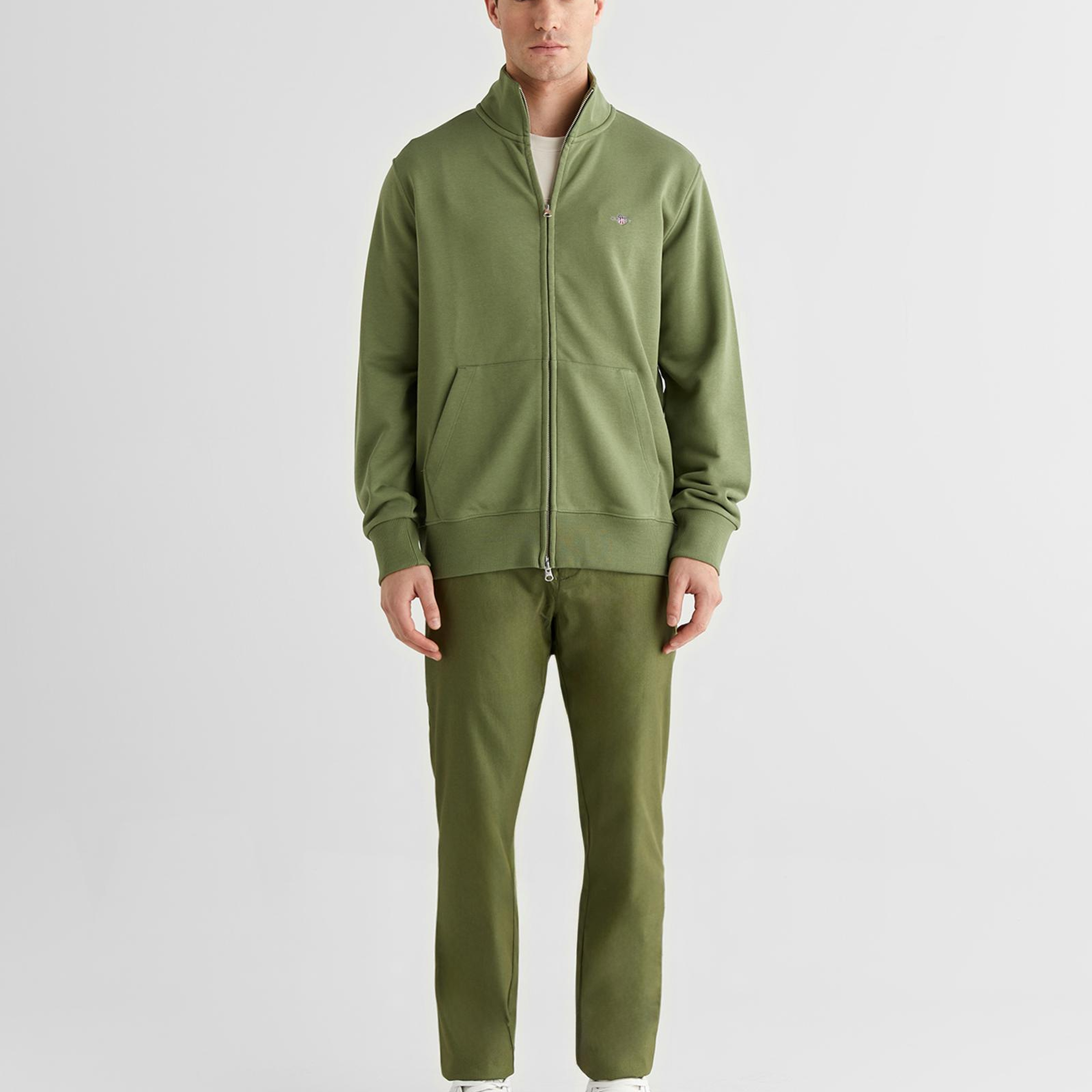 GANT Erkek Yeşil Fermuarlı Logolu Sweatshirt