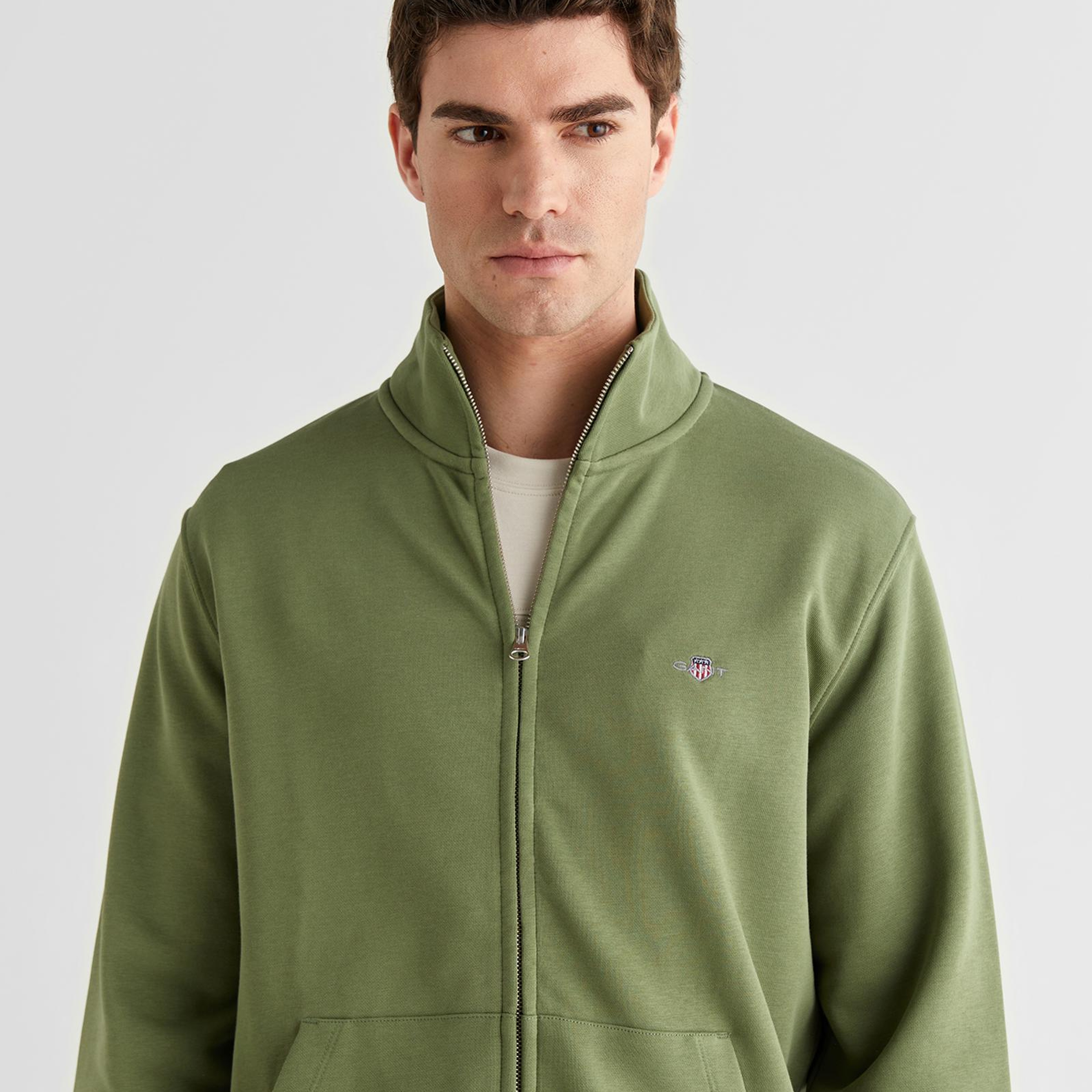 GANT Erkek Yeşil Fermuarlı Logolu Sweatshirt