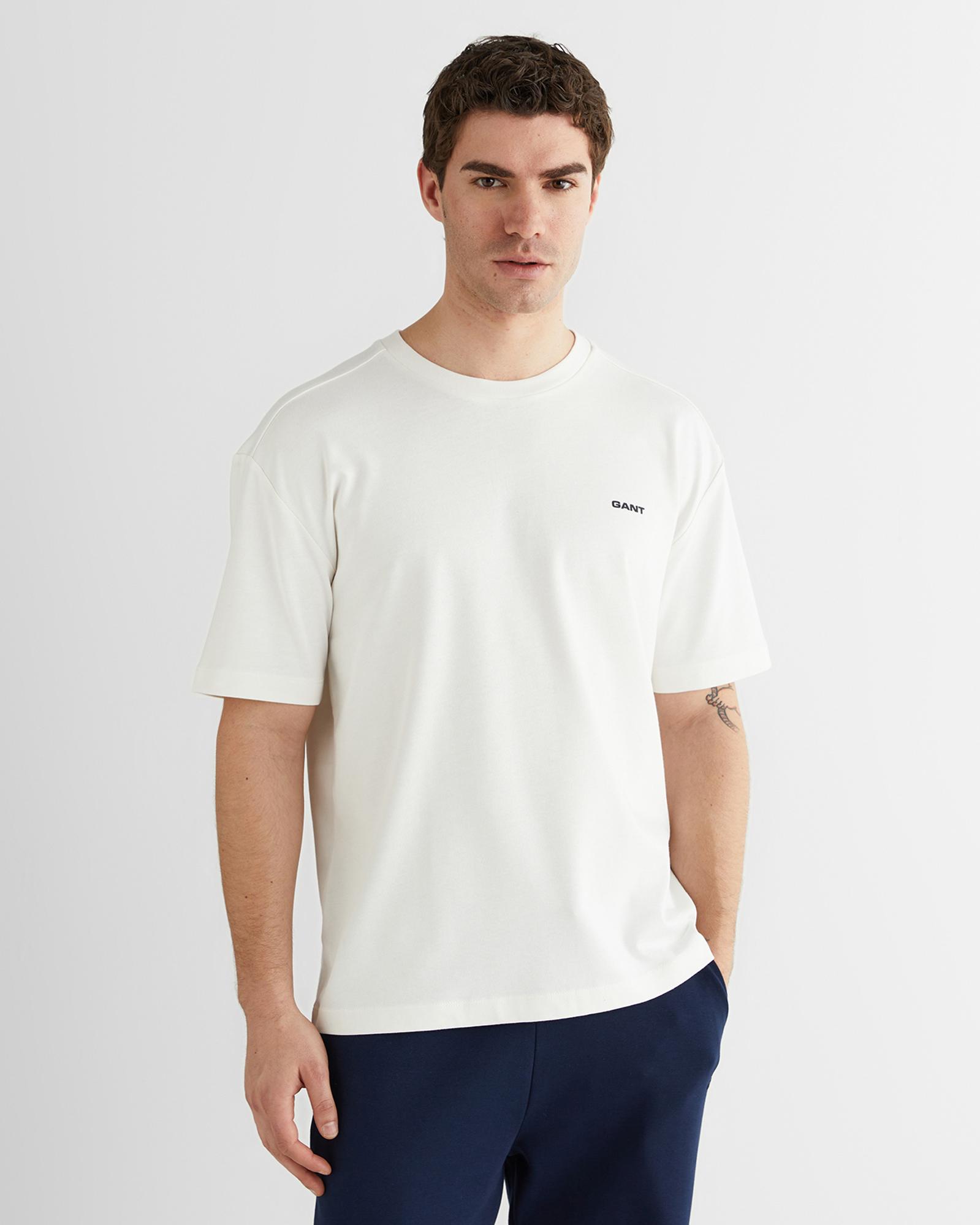 GANT Erkek Beyaz Baskılı Kısa Kollu T-Shirt