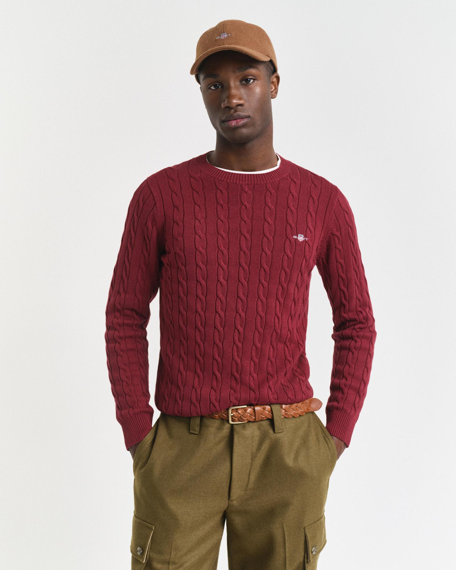 GANT Erkek Bordo Regular Fit Bisiklet Yaka Örgü Kazak