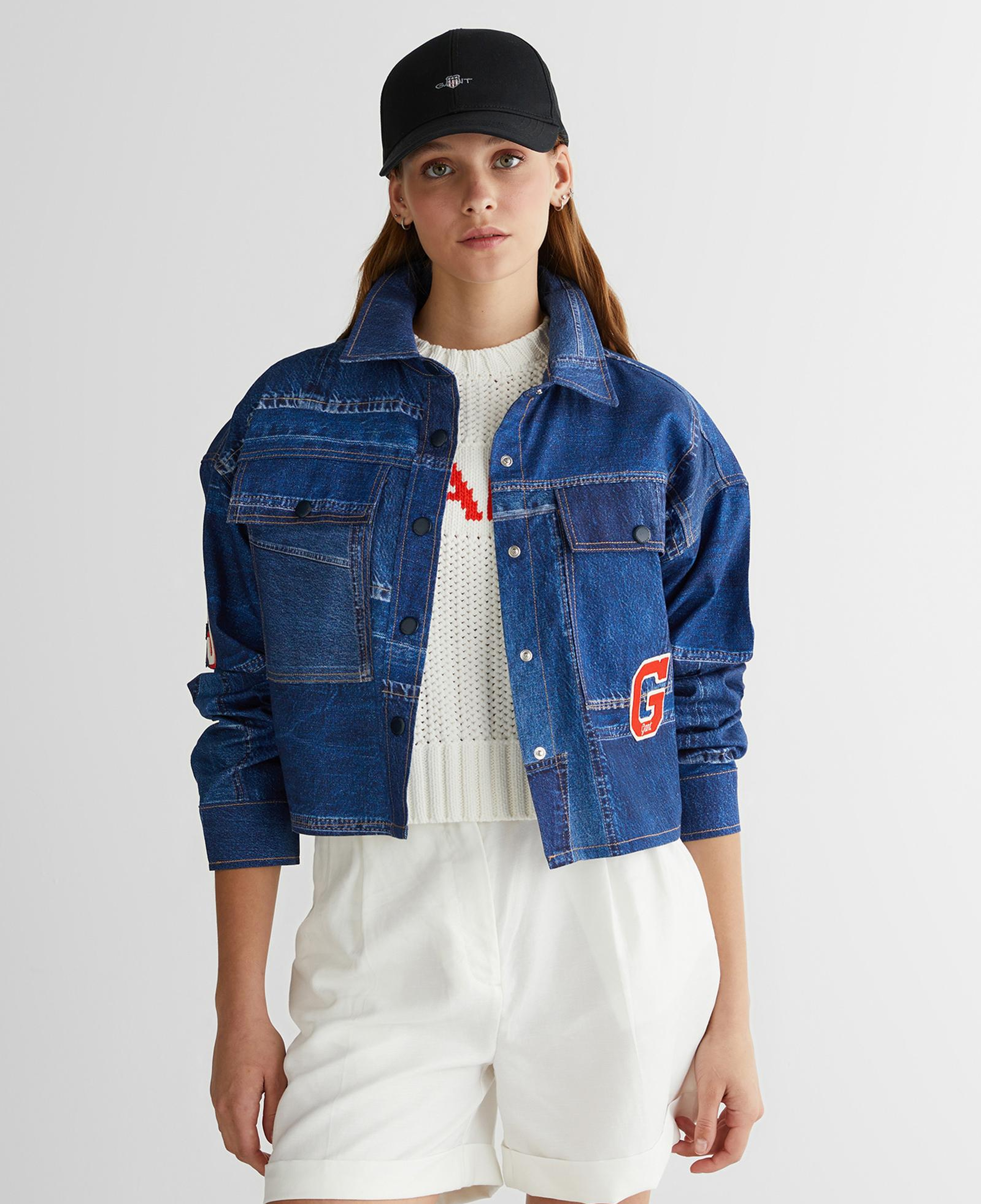 GANT Kadın Mavi Klasik Yaka Logolu Denim Ceket