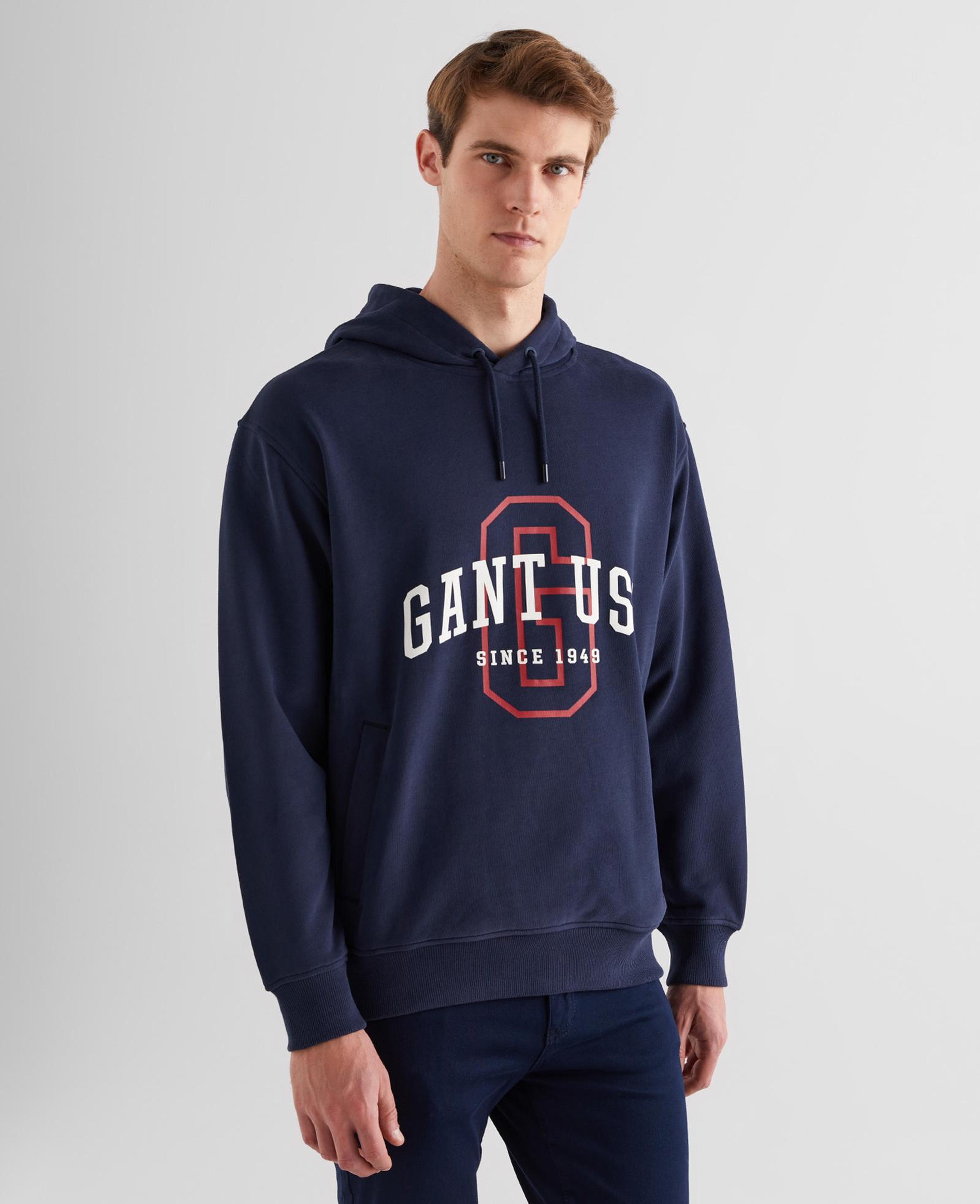GANT Erkek Lacivert Relaxed Fit Kapüşonlu Logolu Sweatshirt