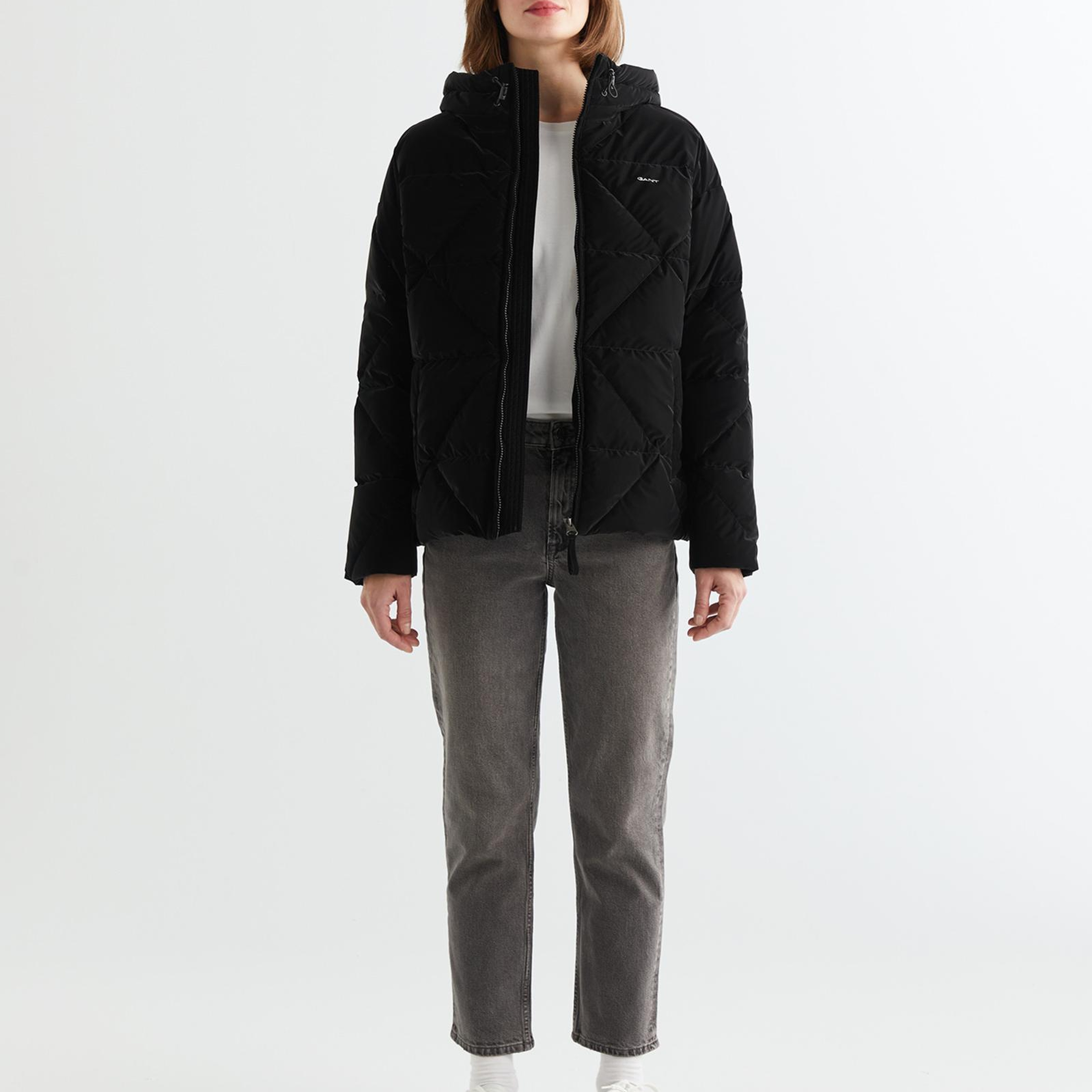 GANT Kadın Siyah Kapüşonlu Kapitone Mont