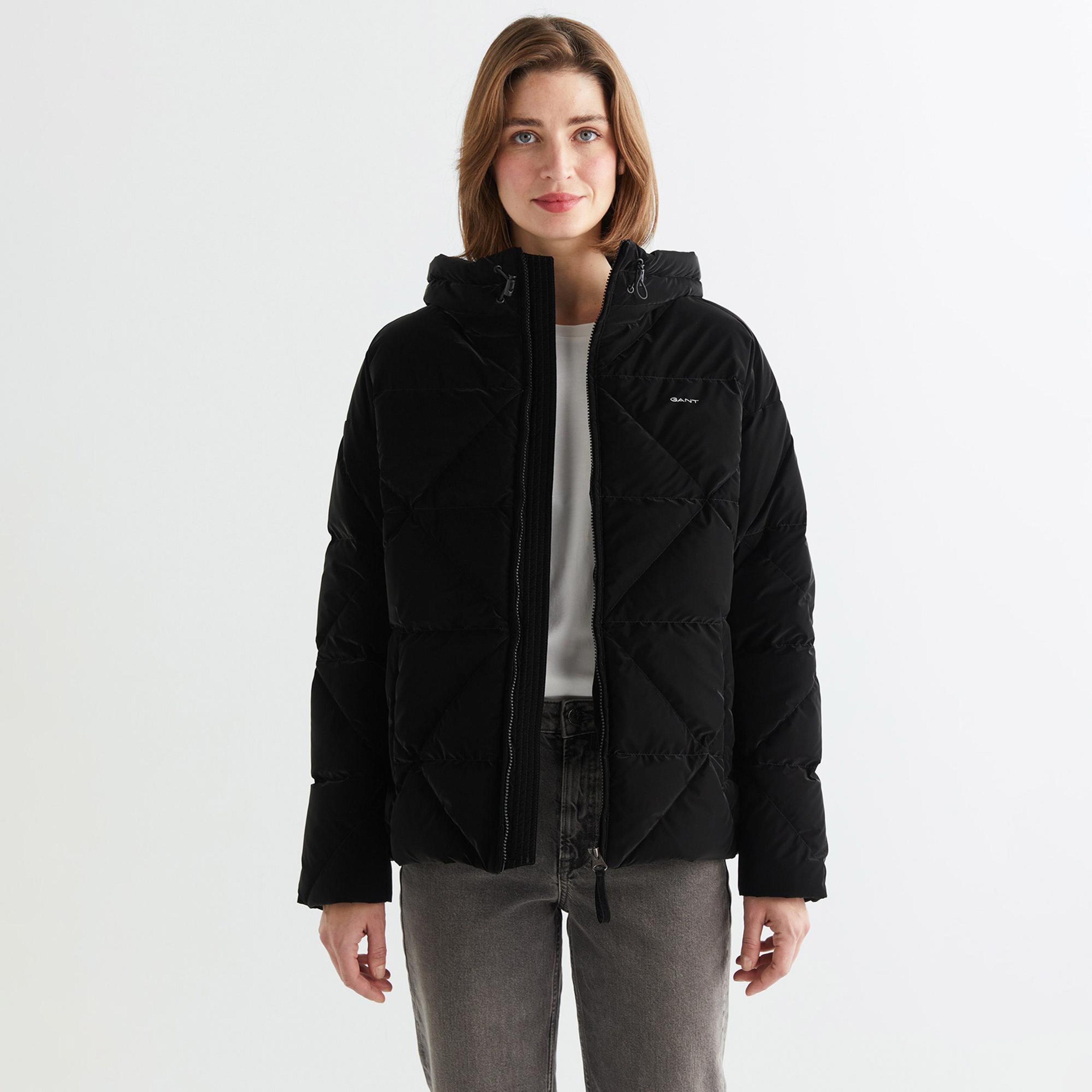 GANT Kadın Siyah Kapüşonlu Kapitone Mont