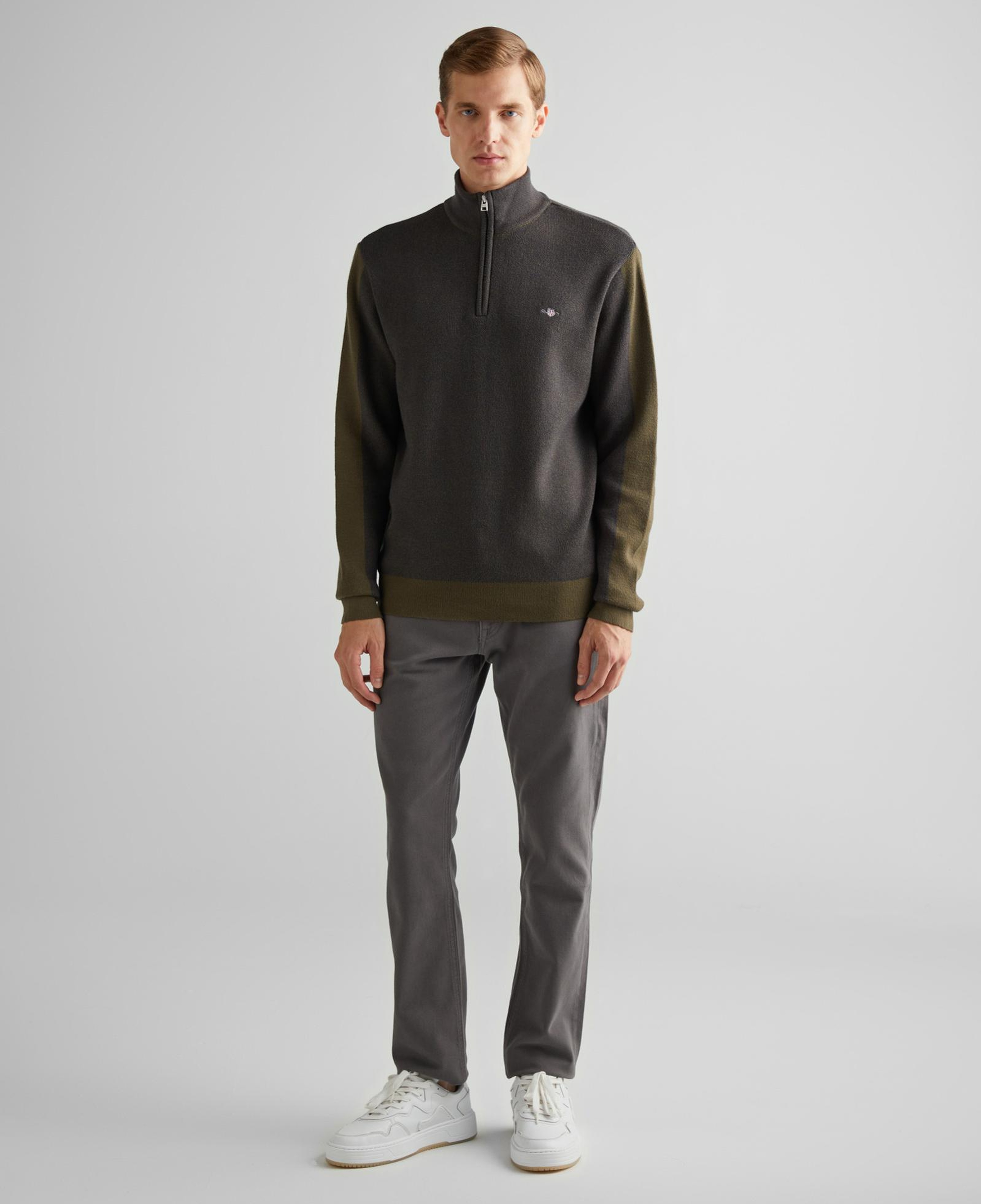 GANT Erkek Yeşil Relaxed Fit Yarım Fermuarlı Renk Bloklu Kazak