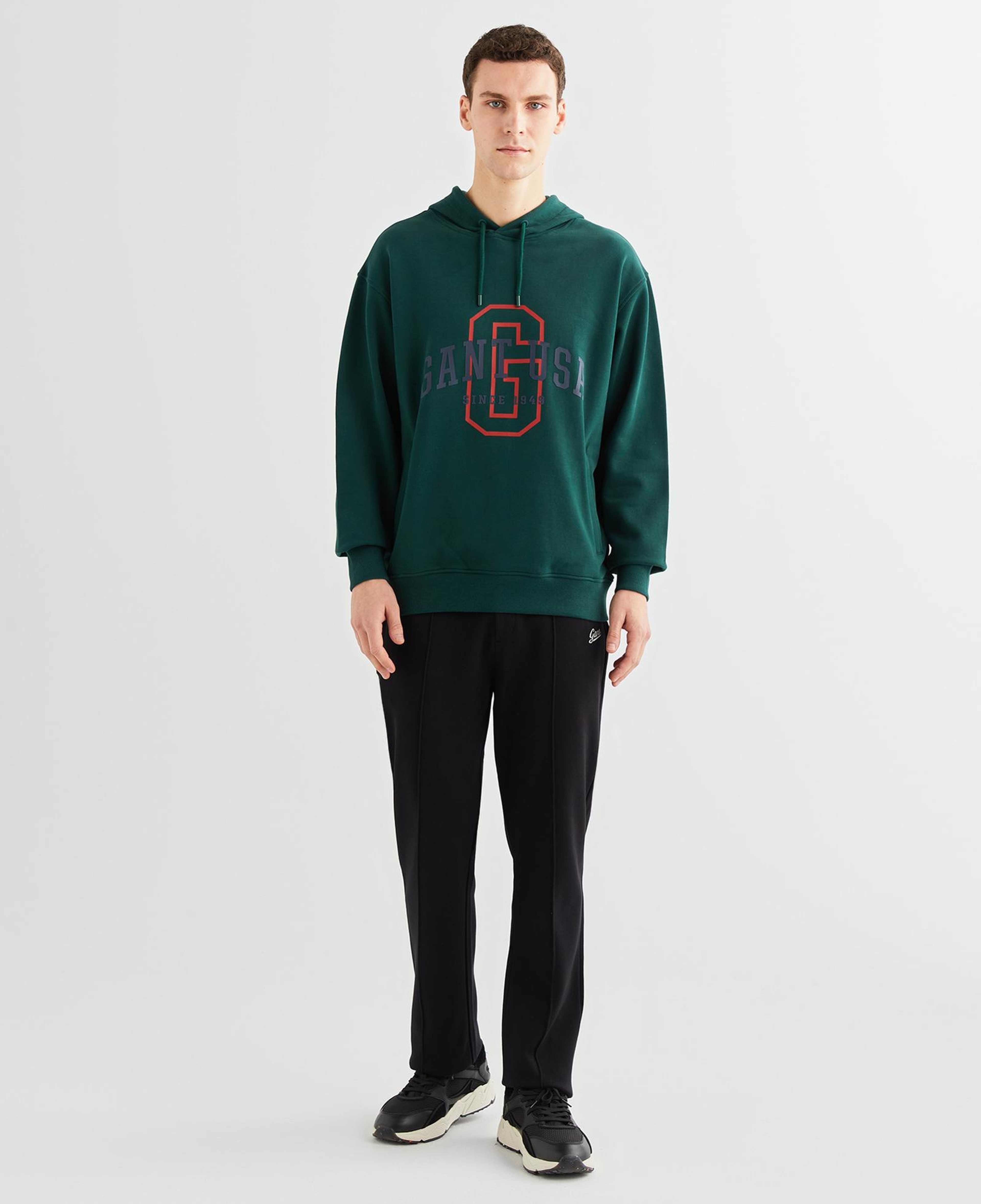 GANT Erkek Yeşil Relaxed Fit Kapüşonlu Logolu Sweatshirt