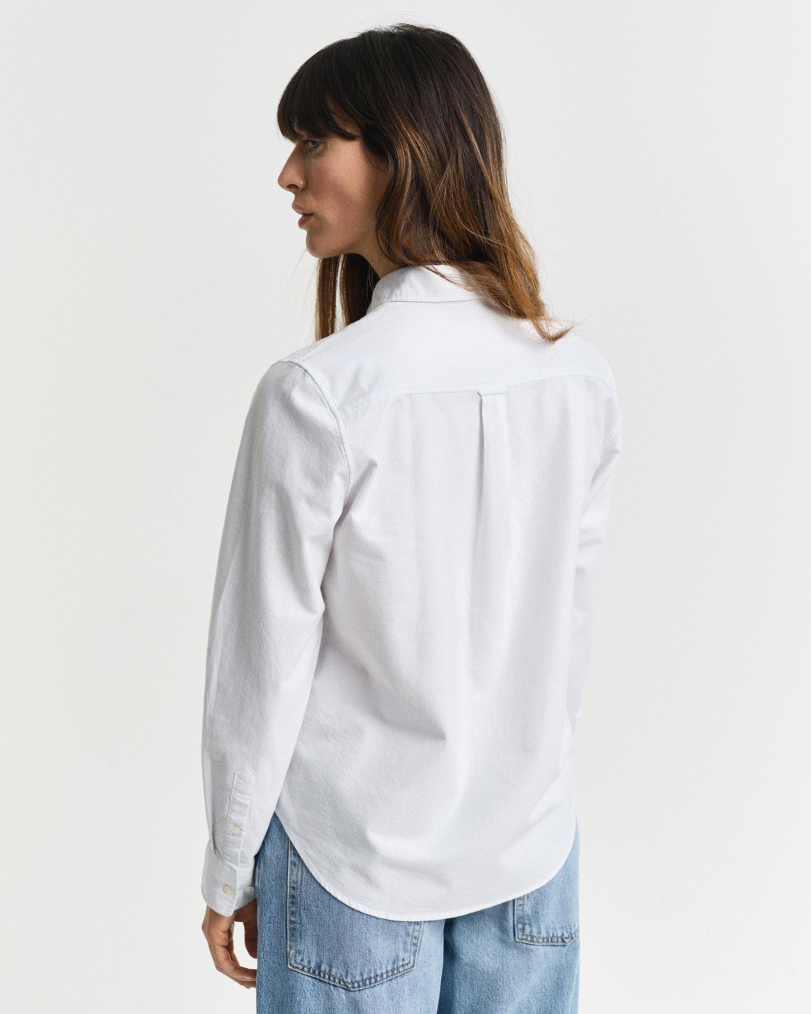 GANT Kadın Mavi Regular Fit Düğmeli Yaka Çizgili Gömlek