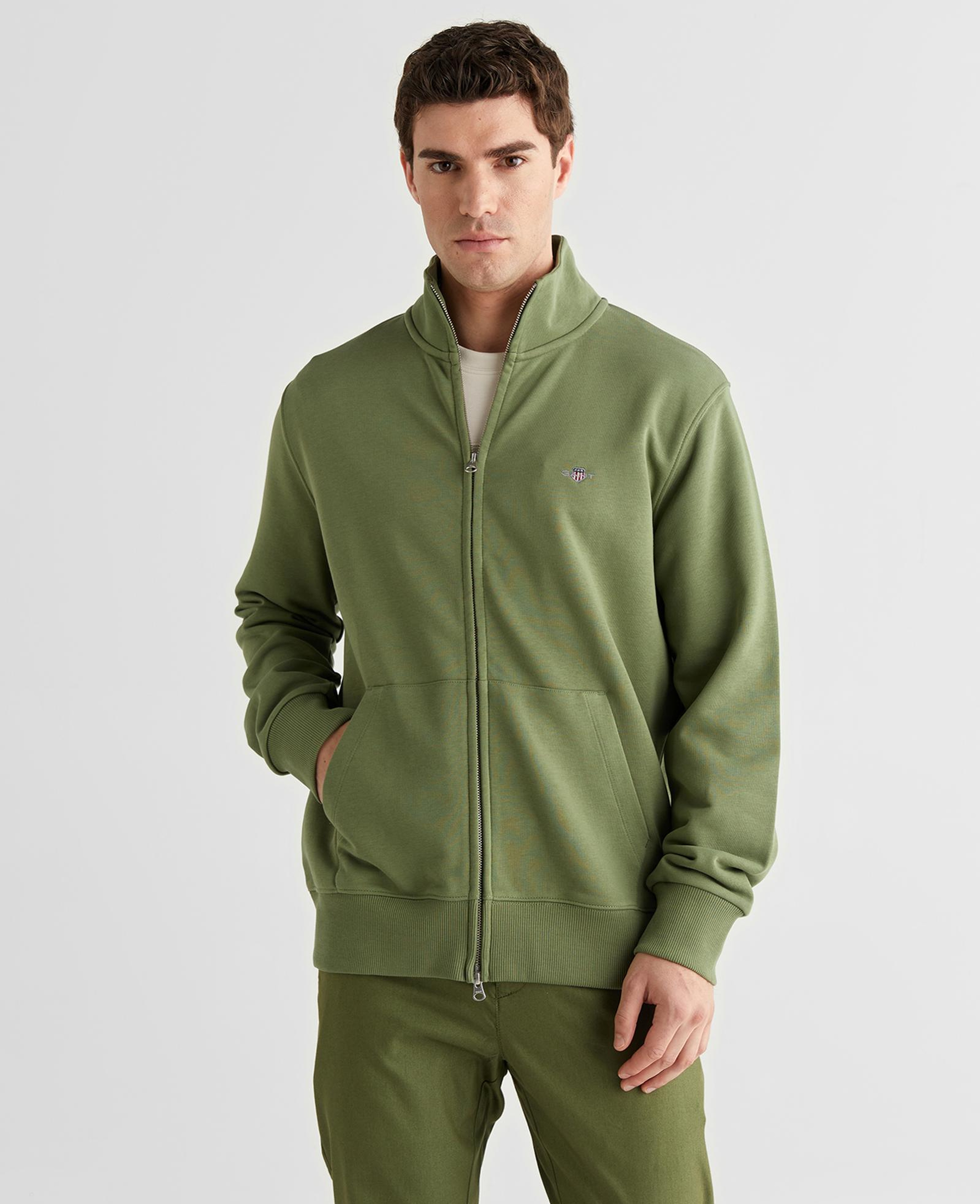 GANT Erkek Yeşil Fermuarlı Logolu Sweatshirt