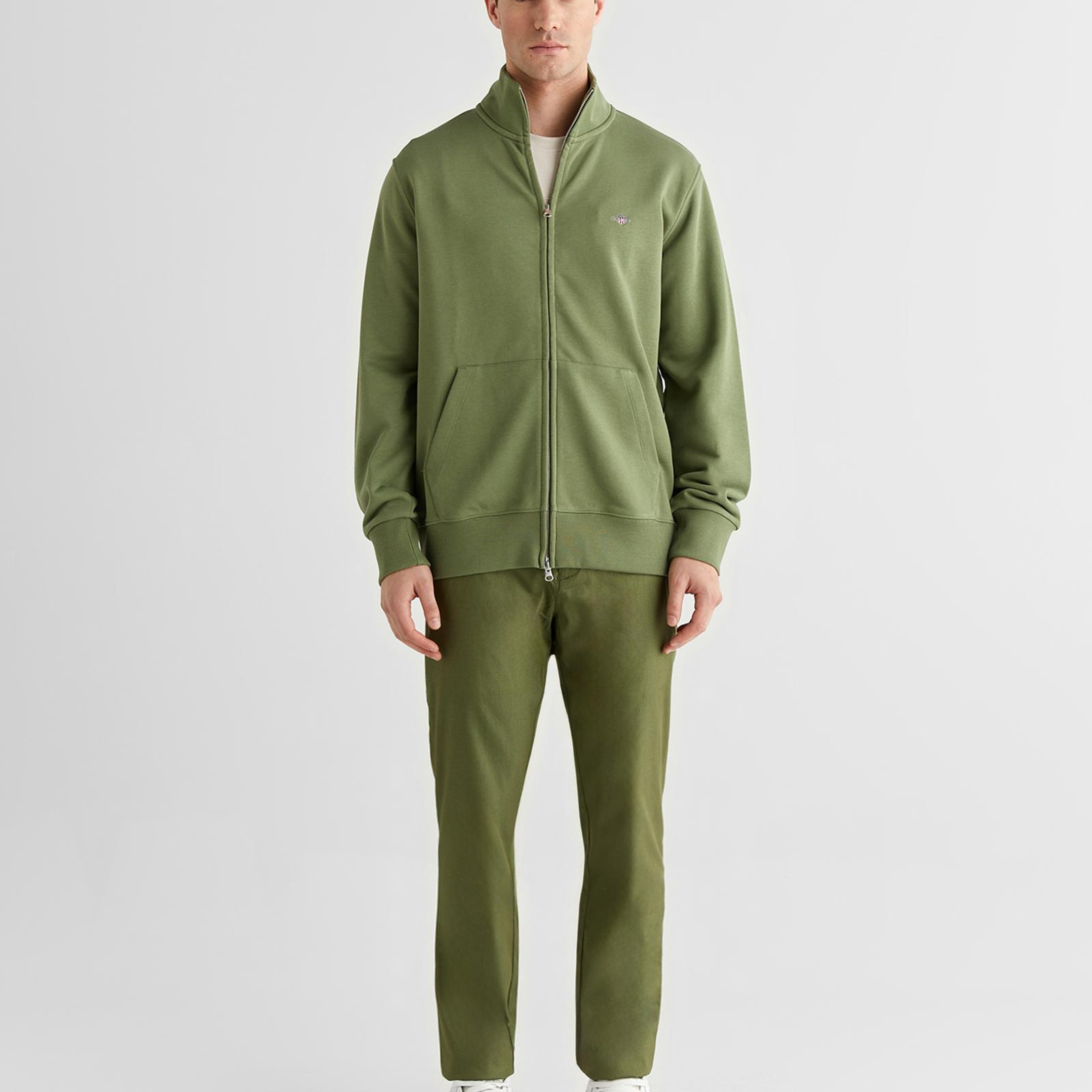 GANT Erkek Yeşil Fermuarlı Logolu Sweatshirt