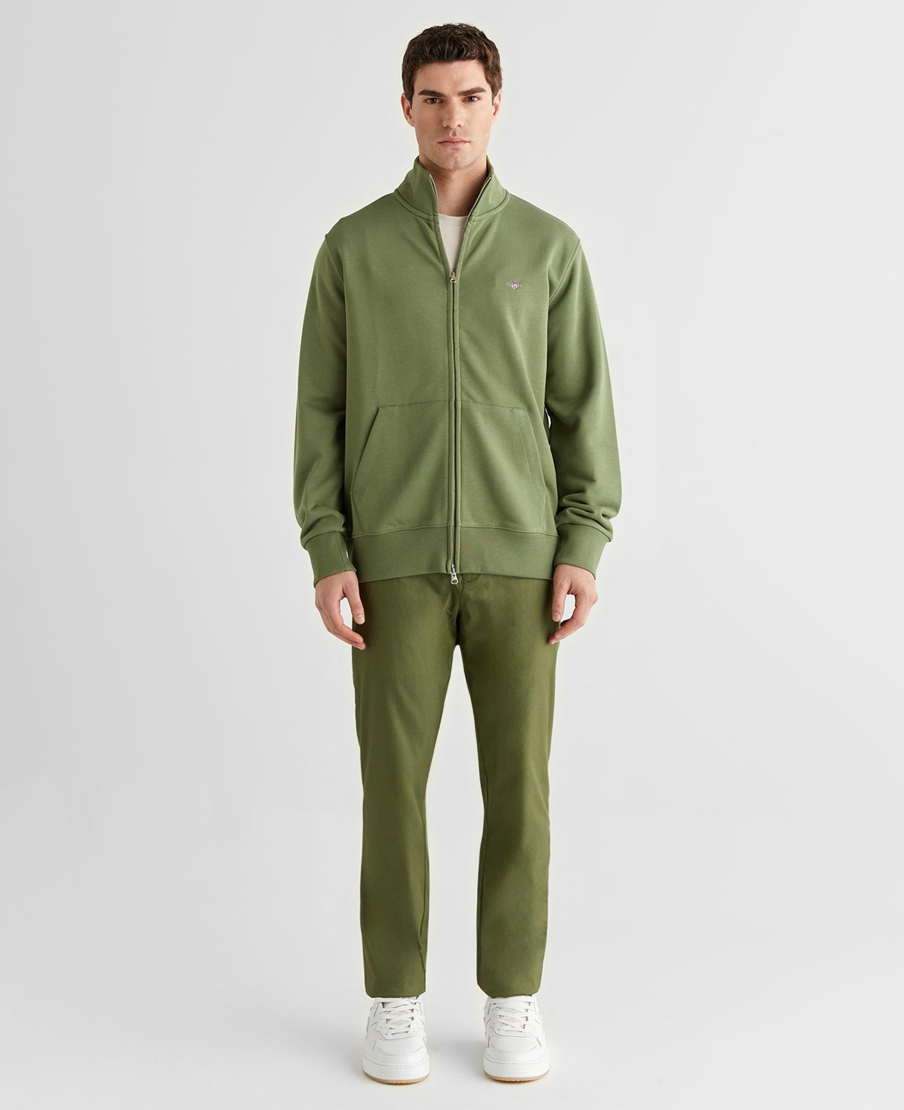 GANT Erkek Yeşil Fermuarlı Logolu Sweatshirt