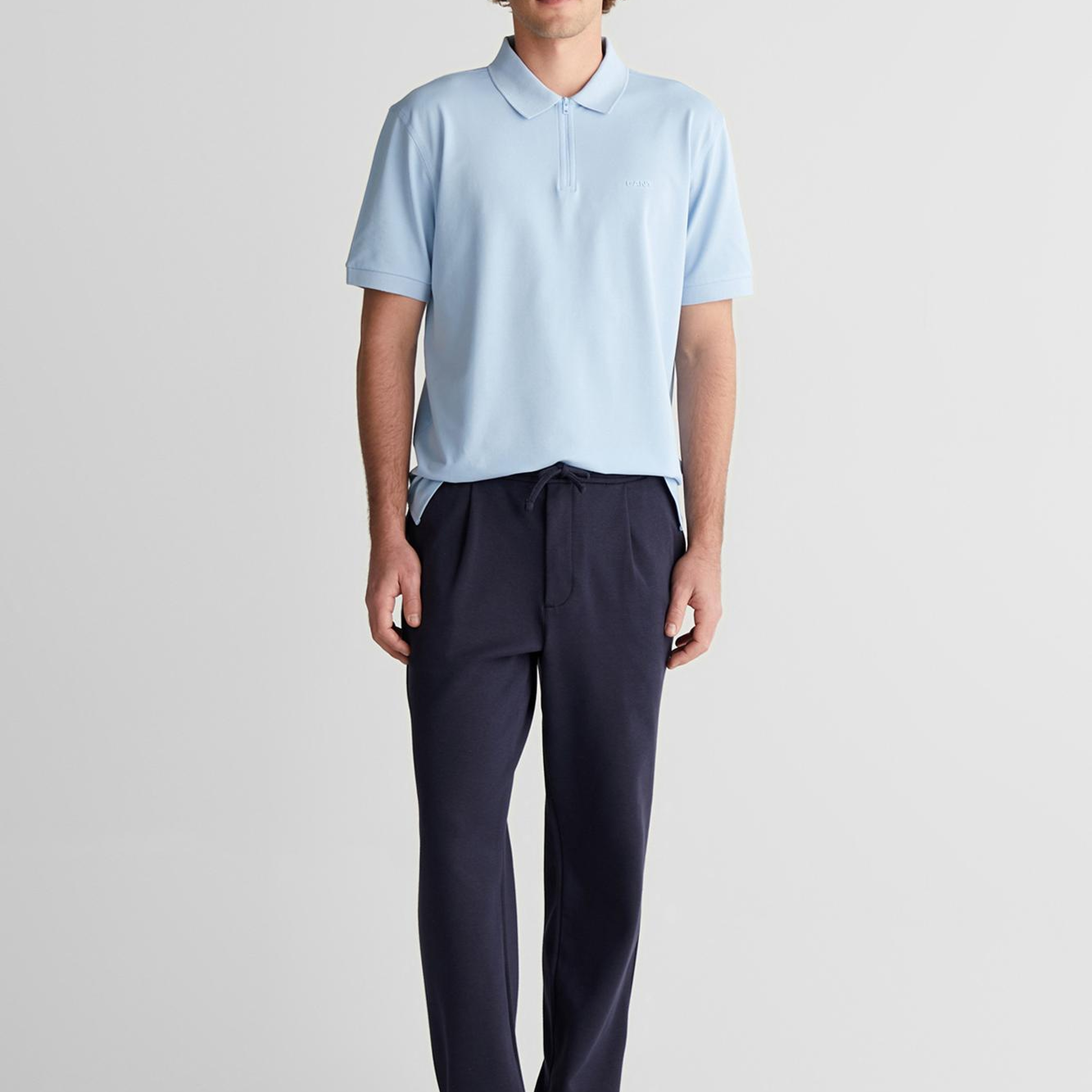 GANT Erkek Mavi Regular Fit Yarım Fermuarlı Baskılı Polo Yaka T-Shirt