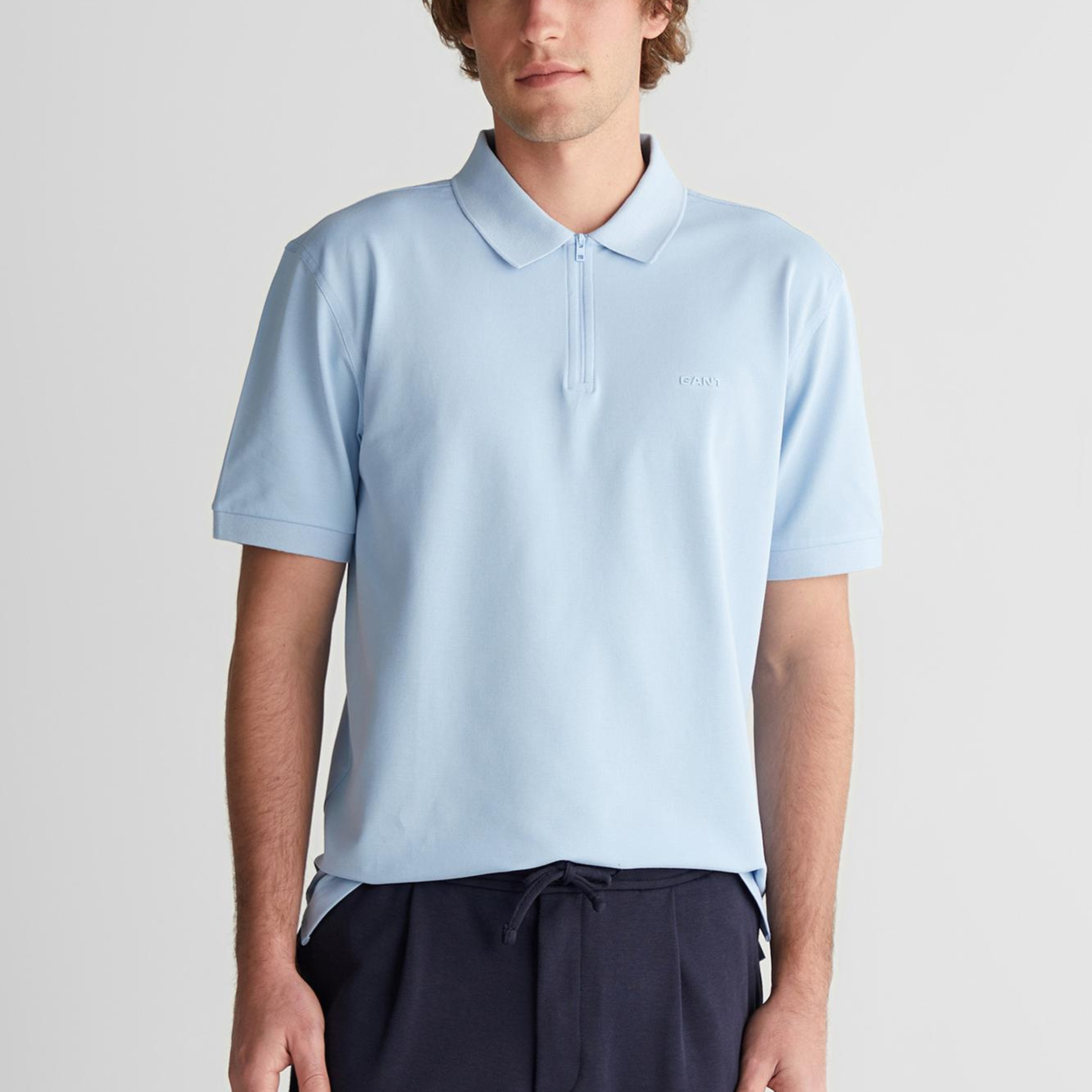 GANT Erkek Mavi Regular Fit Yarım Fermuarlı Baskılı Polo Yaka T-Shirt
