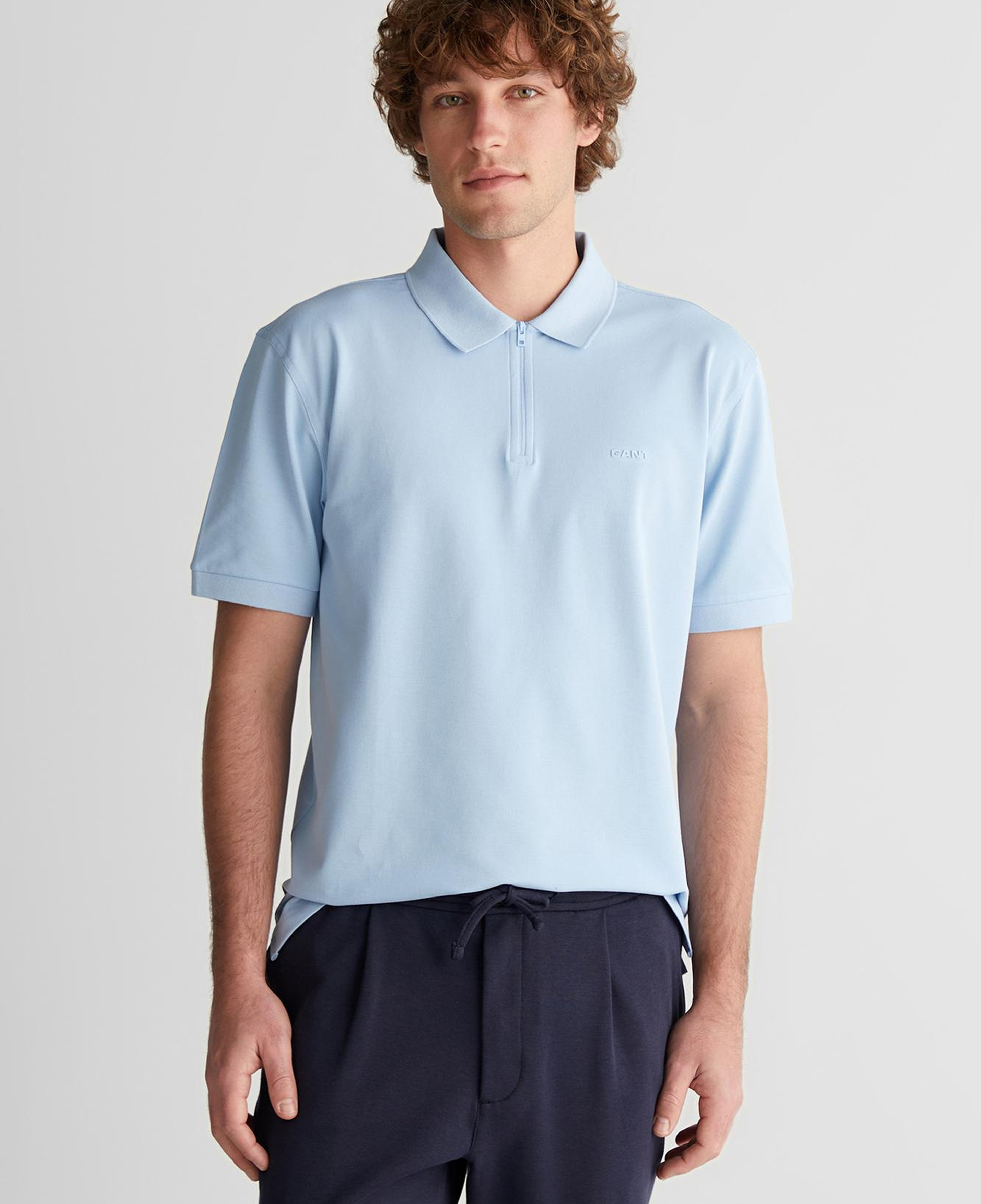 GANT Erkek Mavi Regular Fit Yarım Fermuarlı Baskılı Polo Yaka T-Shirt