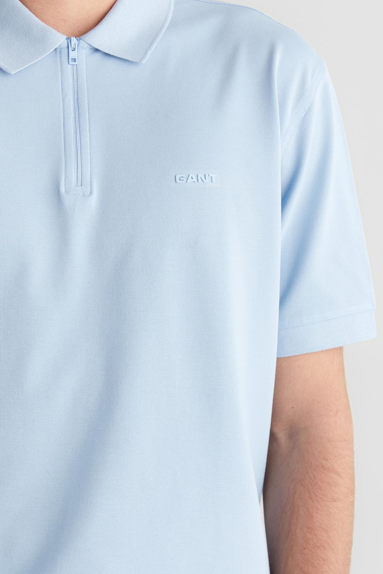 GANT Erkek Mavi Regular Fit Yarım Fermuarlı Baskılı Polo Yaka T-Shirt