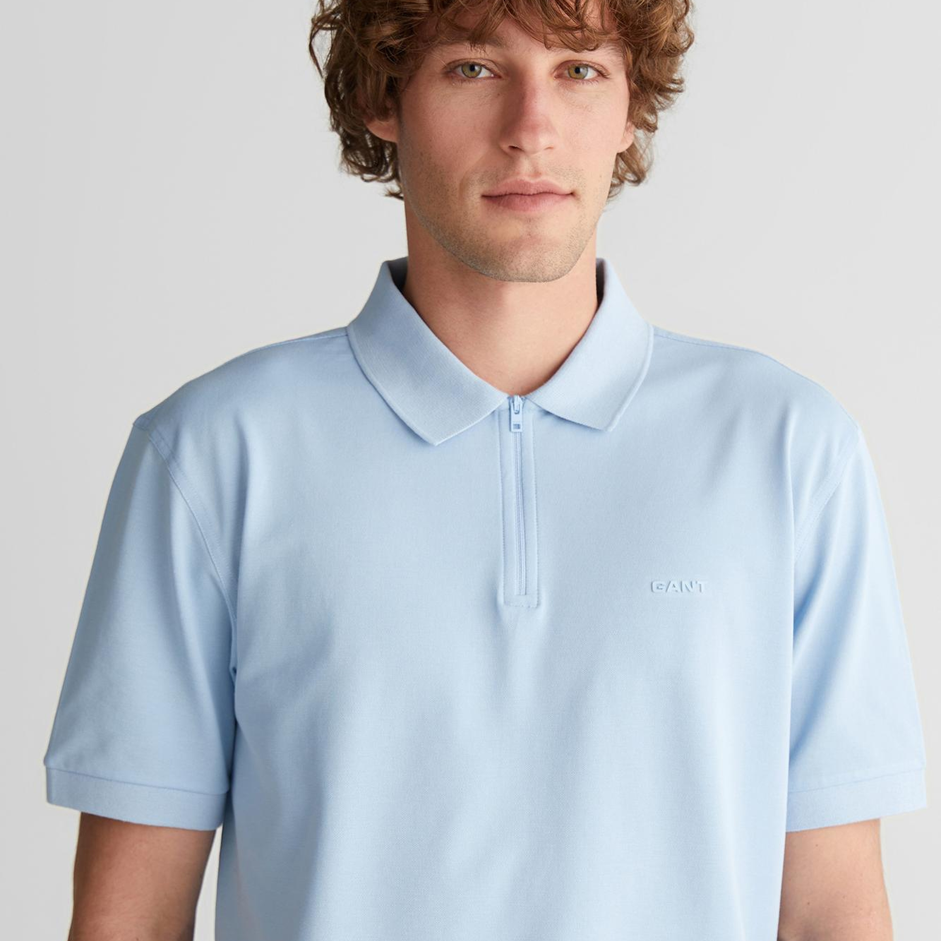 GANT Erkek Mavi Regular Fit Yarım Fermuarlı Baskılı Polo Yaka T-Shirt