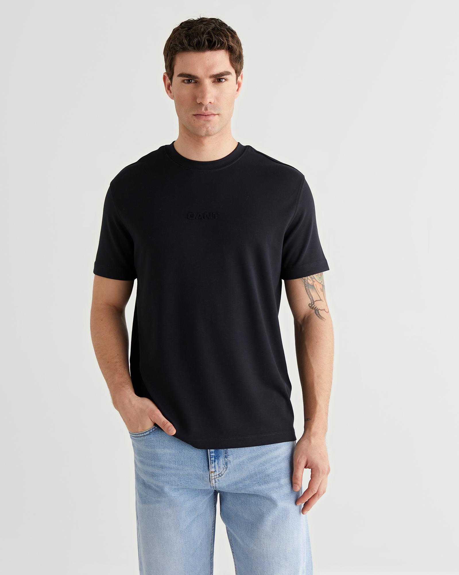 GANT Erkek Siyah Baskılı Kısa Kollu T-Shirt