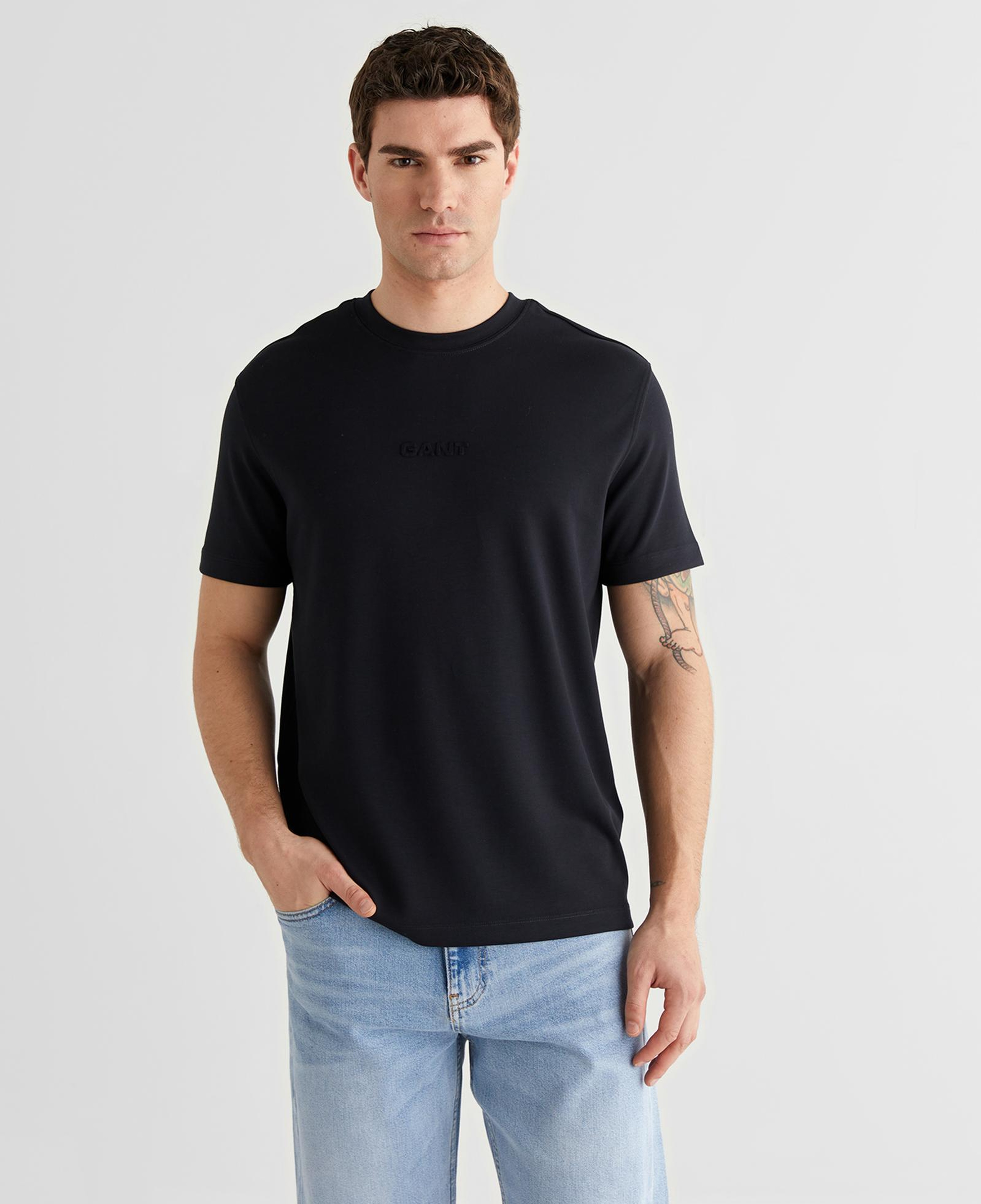 GANT Erkek Siyah Baskılı Kısa Kollu T-Shirt