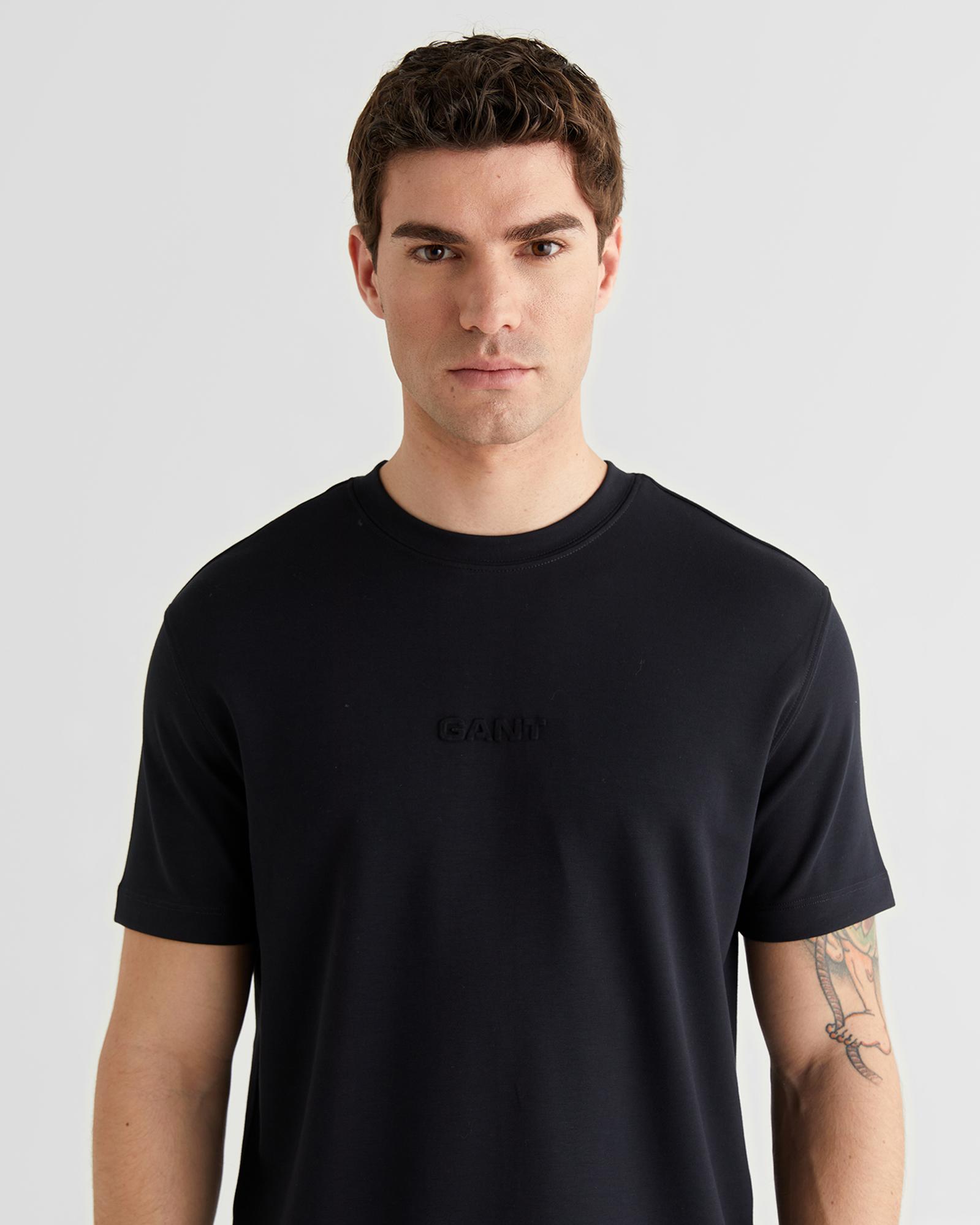 GANT Erkek Siyah Baskılı Kısa Kollu T-Shirt