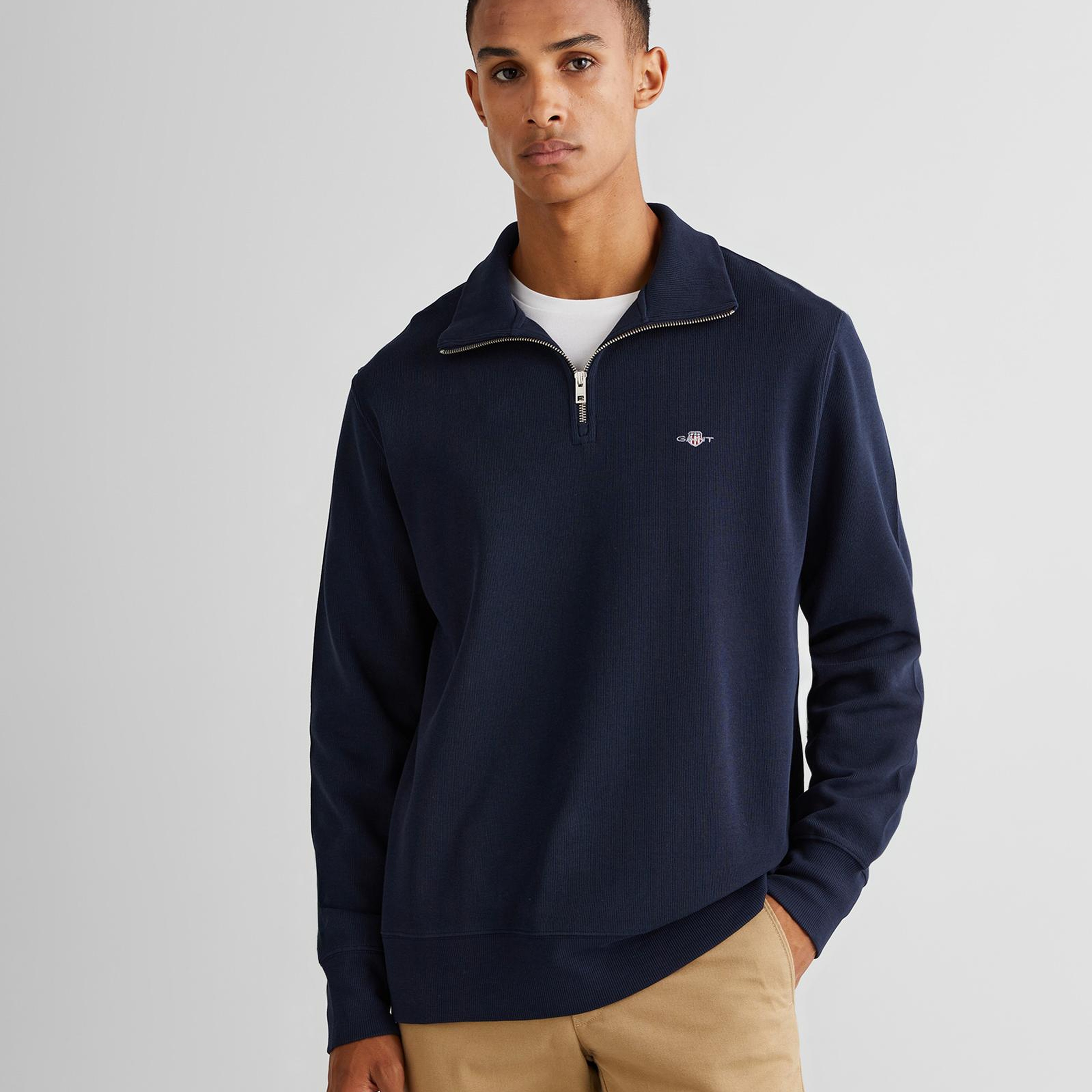 Gant Erkek Lacivert Regular Fit Yarım Fermuarlı Sweatshirt